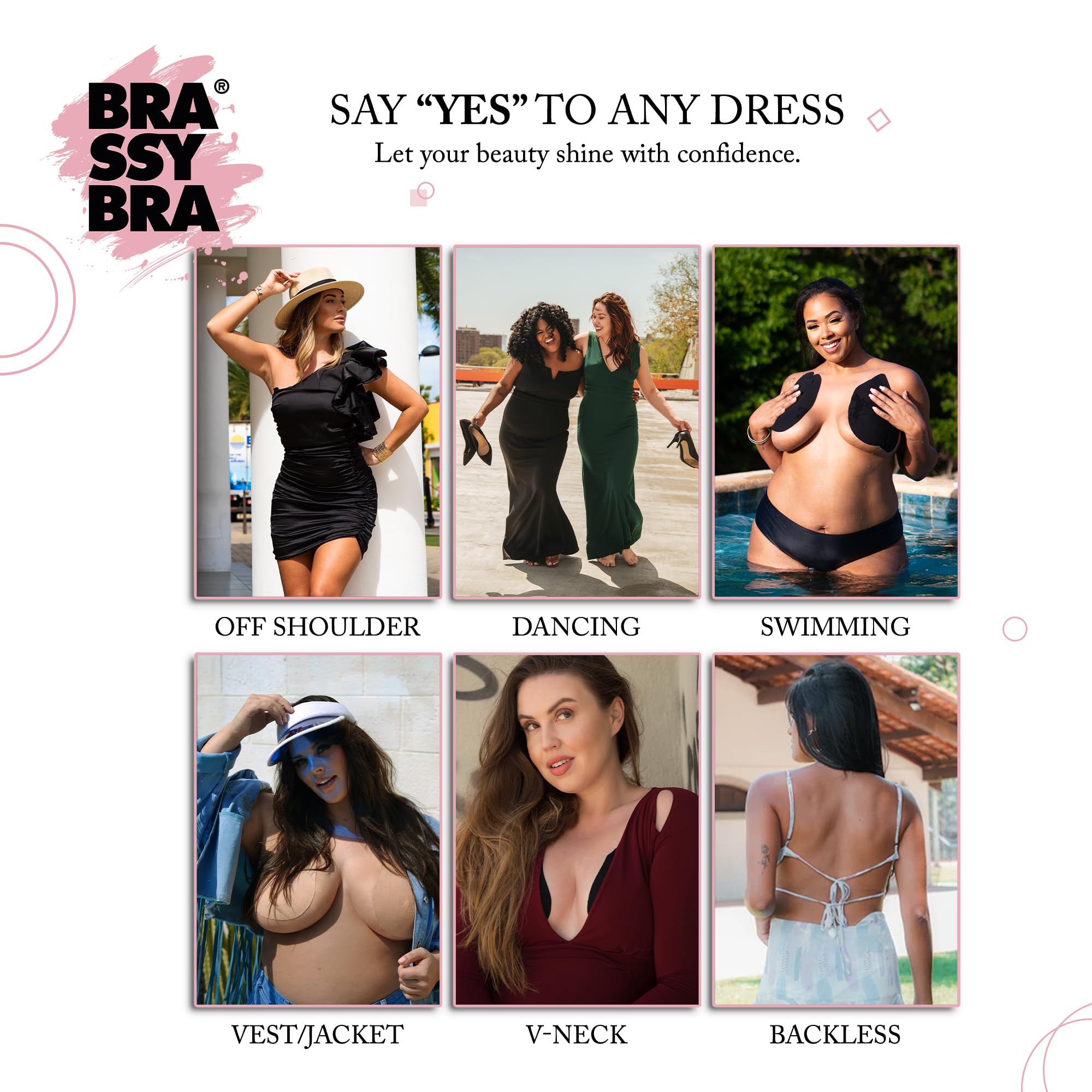 BrassyBra Strapless Boob Tape for A-G Cups - Strong Adhesive Breast Lift Tape for Backless Dresses, Plunging Necklines & Special Occasions