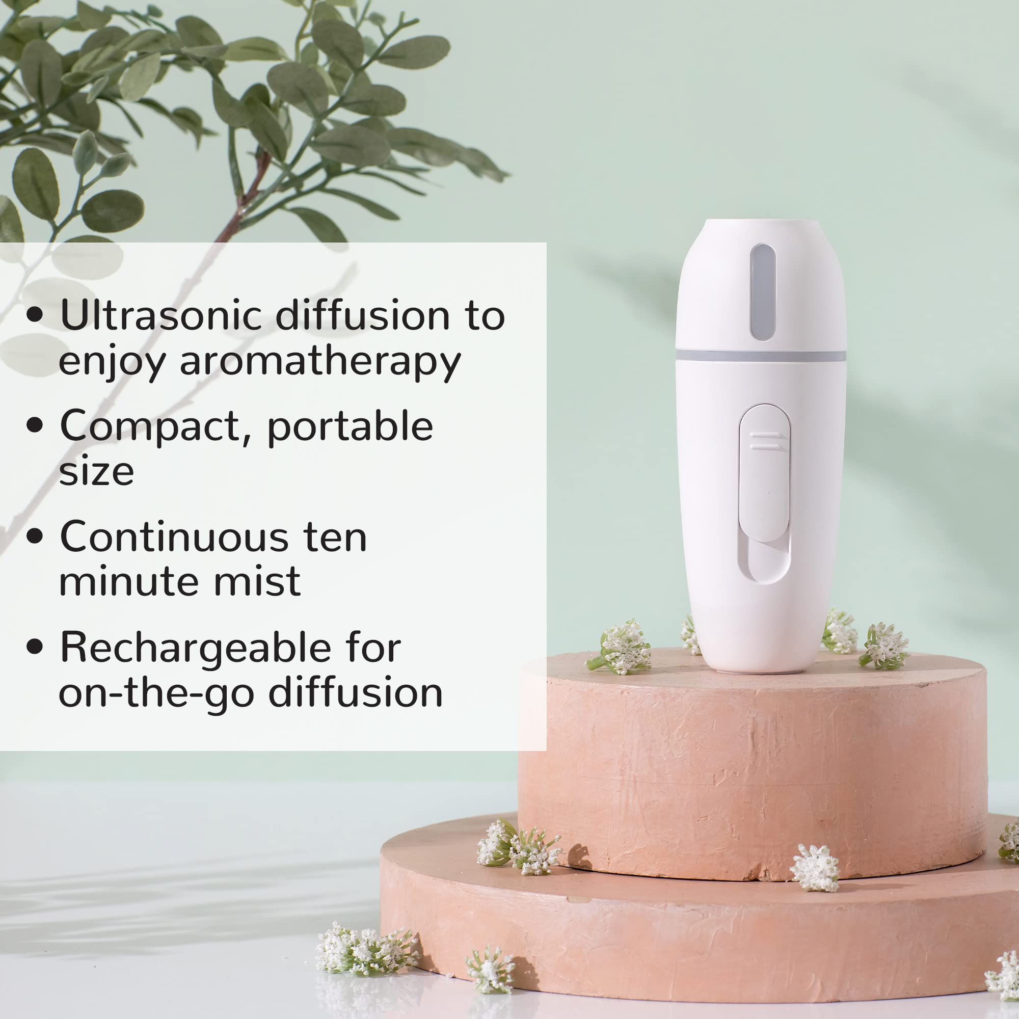 Plant Therapy Mini Portable Essential Oil Diffuser - Compact, Lightweight & USB Rechargeable for Home, Office, Car, Bedroom & Travel | Cordless Aromatherapy with 8-Hour Runtime | Perfect for Relaxation, Stress Relief & Better Sleep