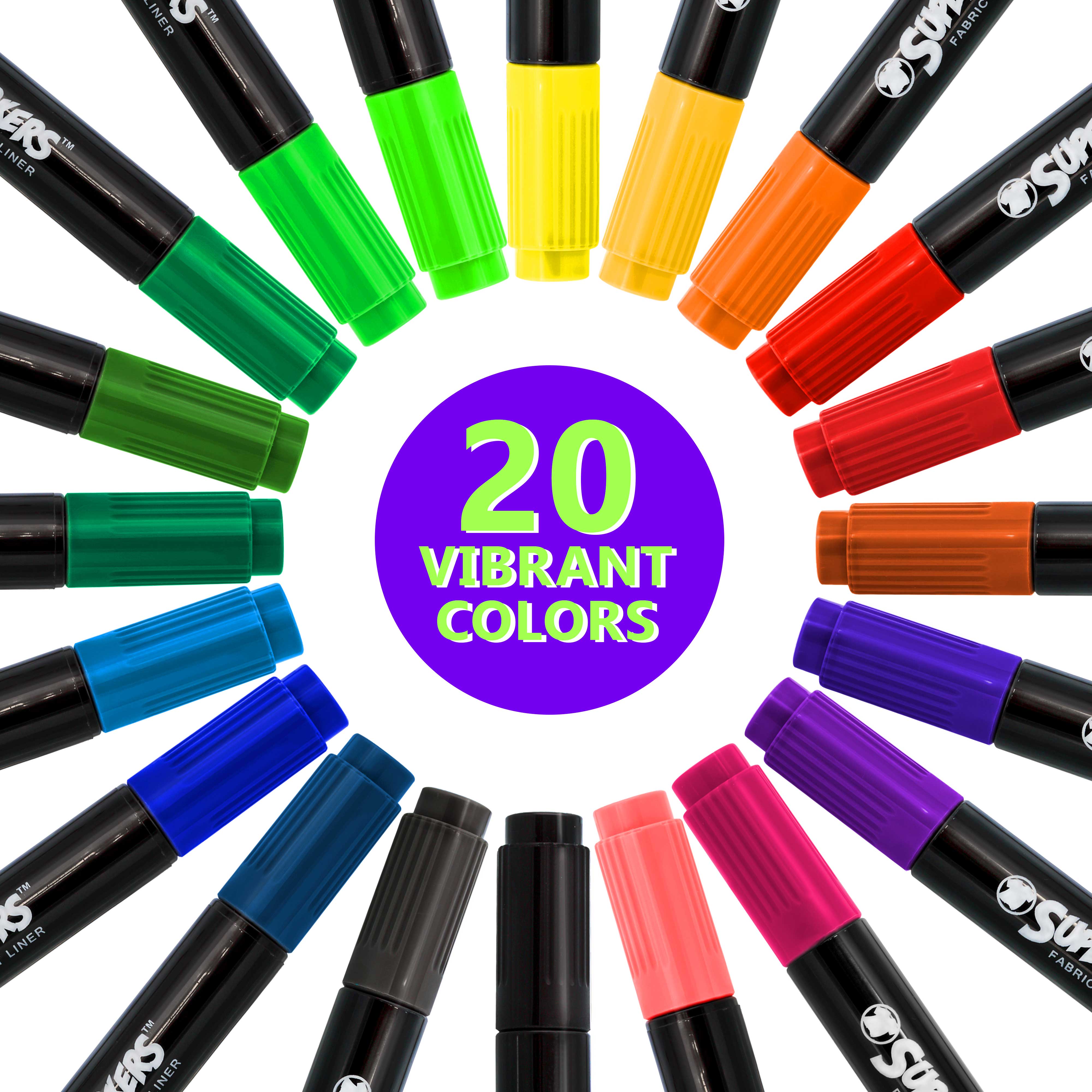 60 Dual Tip Fabric Markers Set - Super Markers with Chisel & Fine Point Tips in Primary, Pastel & Neon Colors - Perfect for DIY T-Shirt Designs, Fabric Crafts & Art Projects