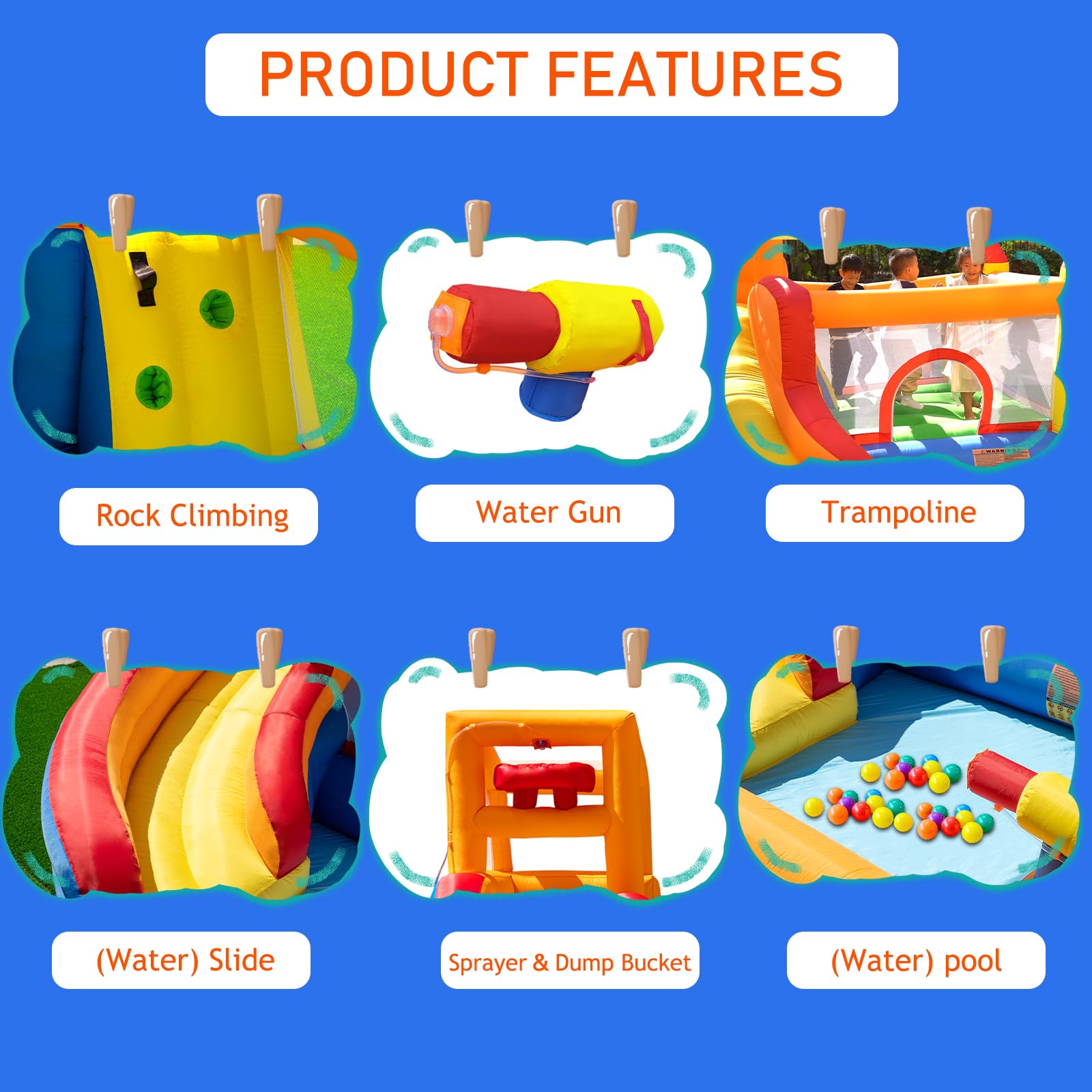 Huakastro Inflatable Bounce House with Water Slide - Kids Outdoor Water Park with Ball Pit & Splash Pool, Summer Backyard Party Toy for Birthday & Family Gatherings (Includes Air Blower) - Perfect for Pool Parties, Backyard Fun & Indoor Play Centers