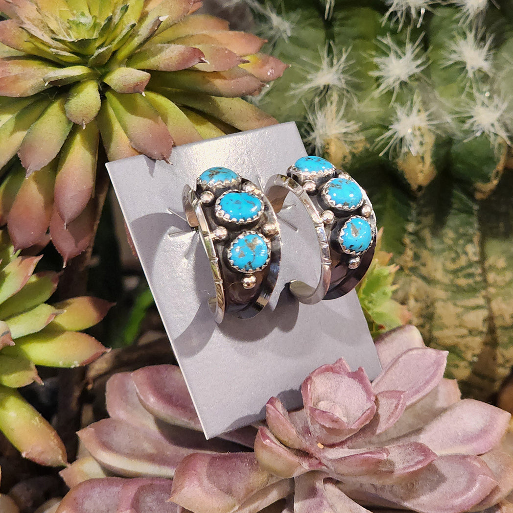 Regina Kingman Turquoise Hoop Earrings for Women - Handmade Sterling Silver Native American Jewelry - Perfect for Boho, Festival & Everyday Wear