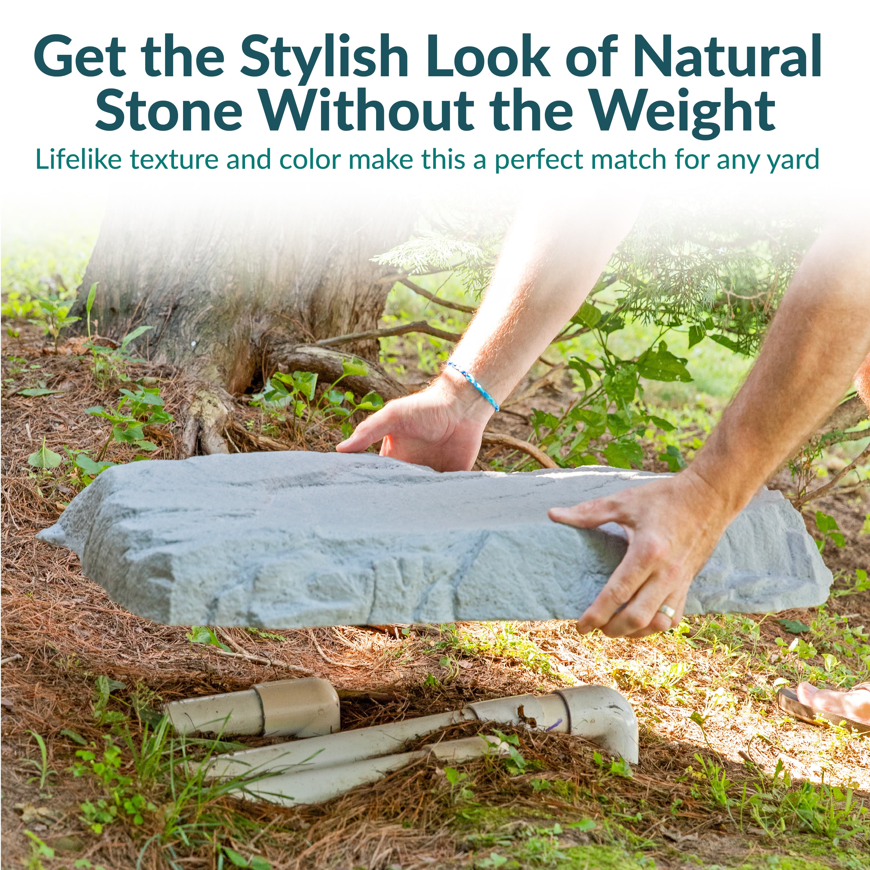 Sunnydaze Flat Artificial Landscape Rock Cover with Stakes - Durable Outdoor Decorative Rock Mat for Garden, Yard & Pool Areas - Perfect for Landscaping, Hiding Wires & Enhancing Aesthetics