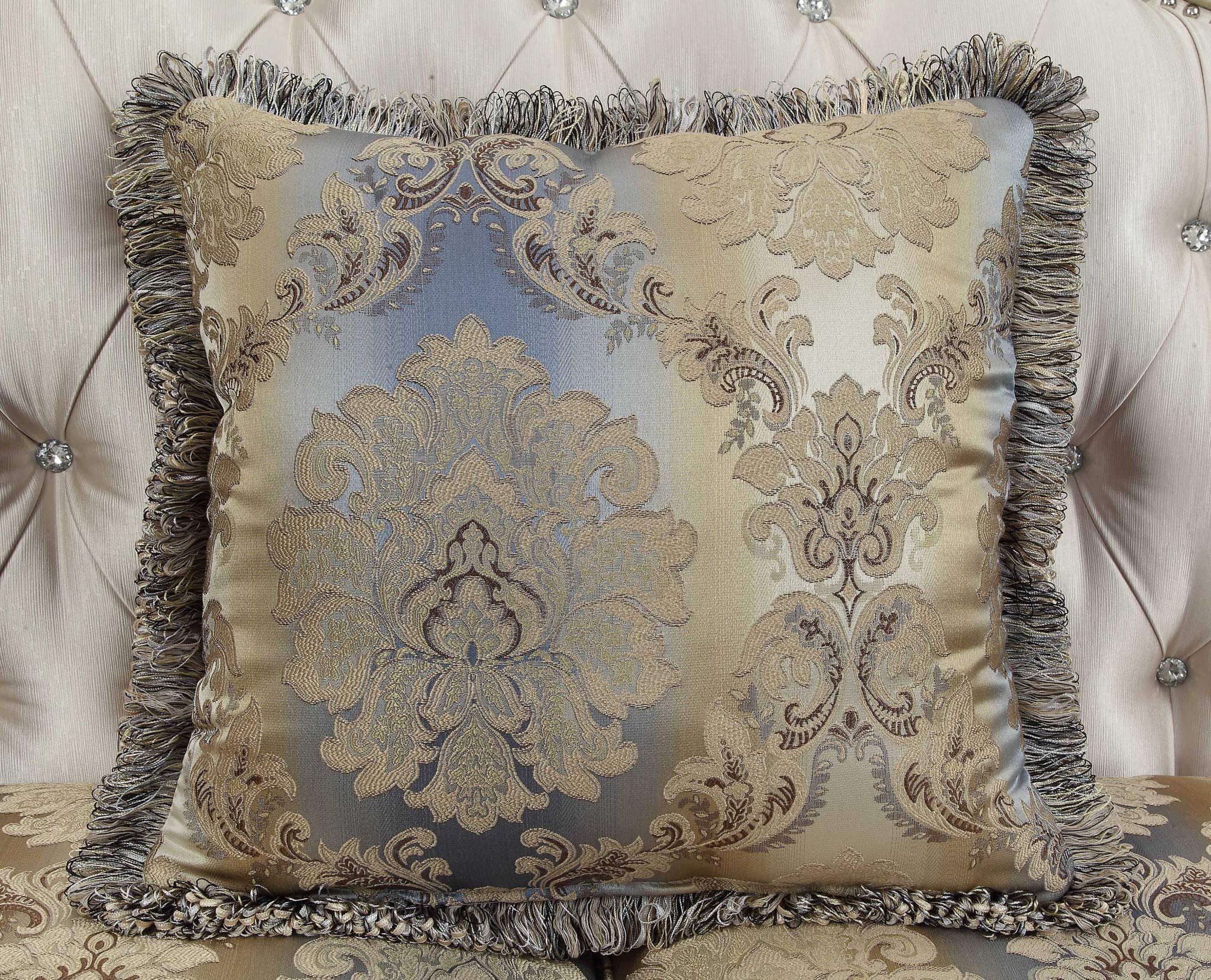 Antique White Upholstered Fabric Sofa with 5 Pillows - 40x97x47 Inches, Poly-Resin Frame - HomeRoots Decor for Living Room, Lounge & Home Theater Seating