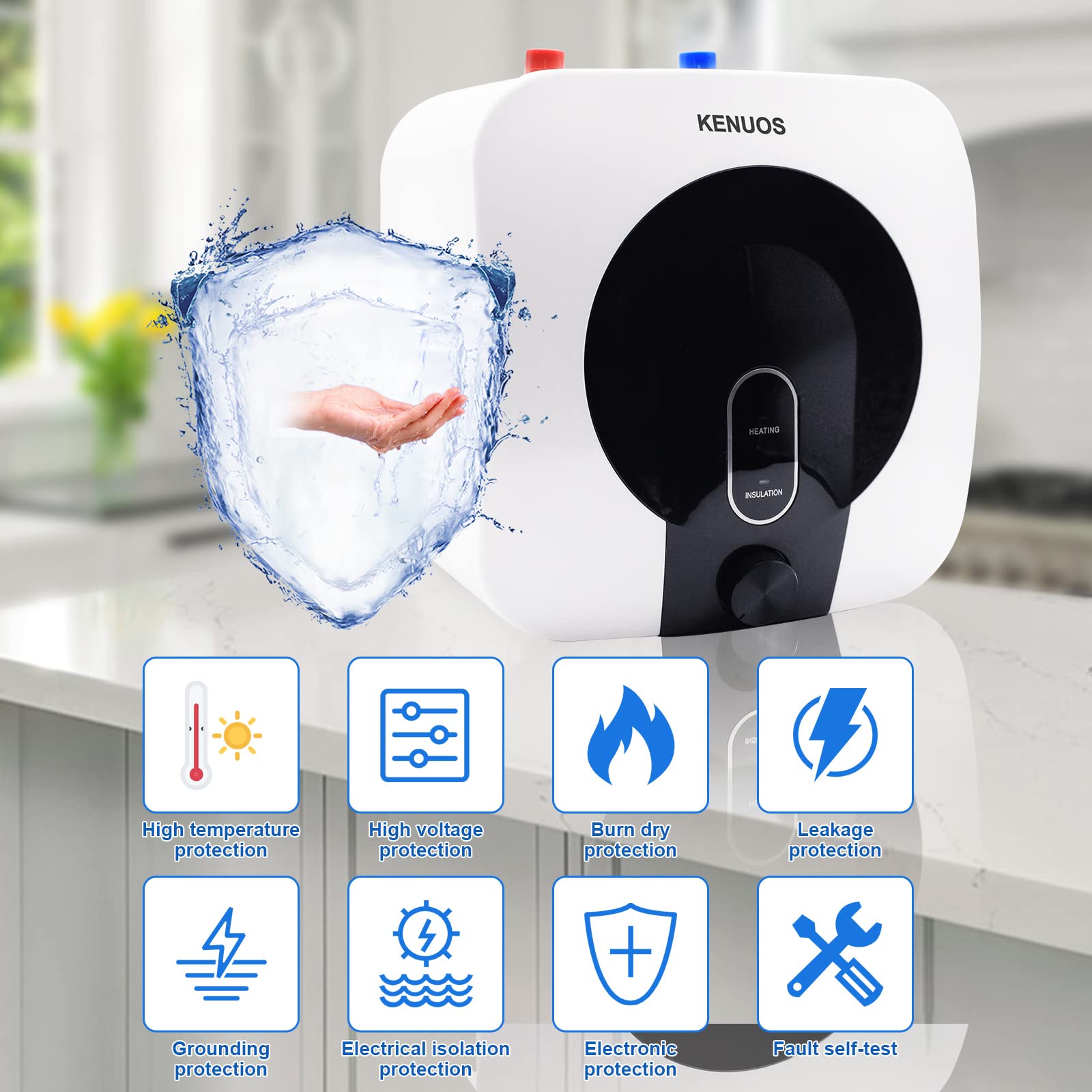 2.5 Gallon Under Sink Instant Hot Water Heater - 110V 1500W Mini Tank Water Heater for Kitchen, Bathroom & Office - Compact Point of Use Electric Water Heater with Fast Heating - Perfect for Coffee, Tea, Washing Dishes & Hand Washing