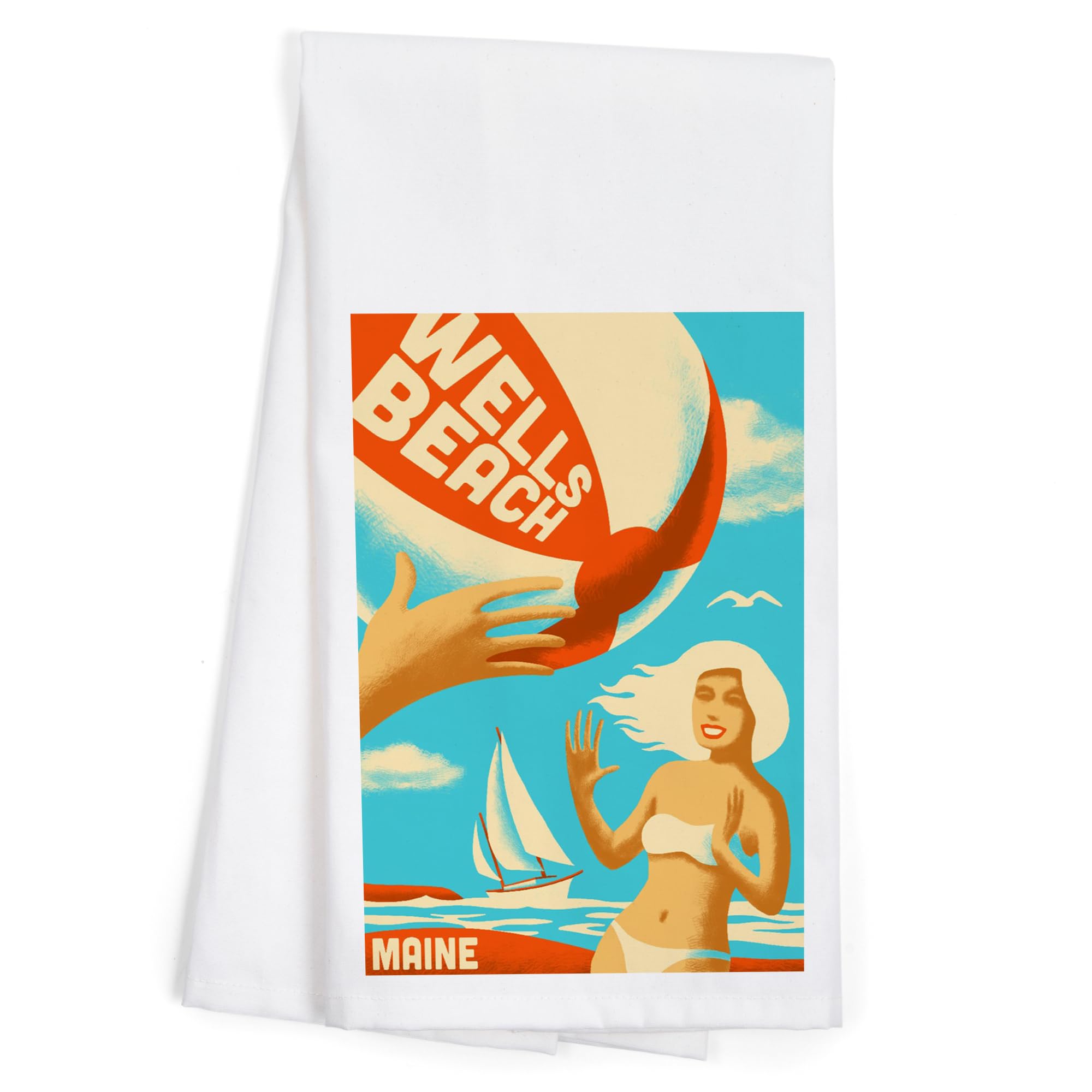 Wells Beach Maine Cotton Tea Towel - 100% Cotton Decorative Hand Towel for Kitchen & Home - Perfect for Dish Drying, Gift Giving & Coastal Decor