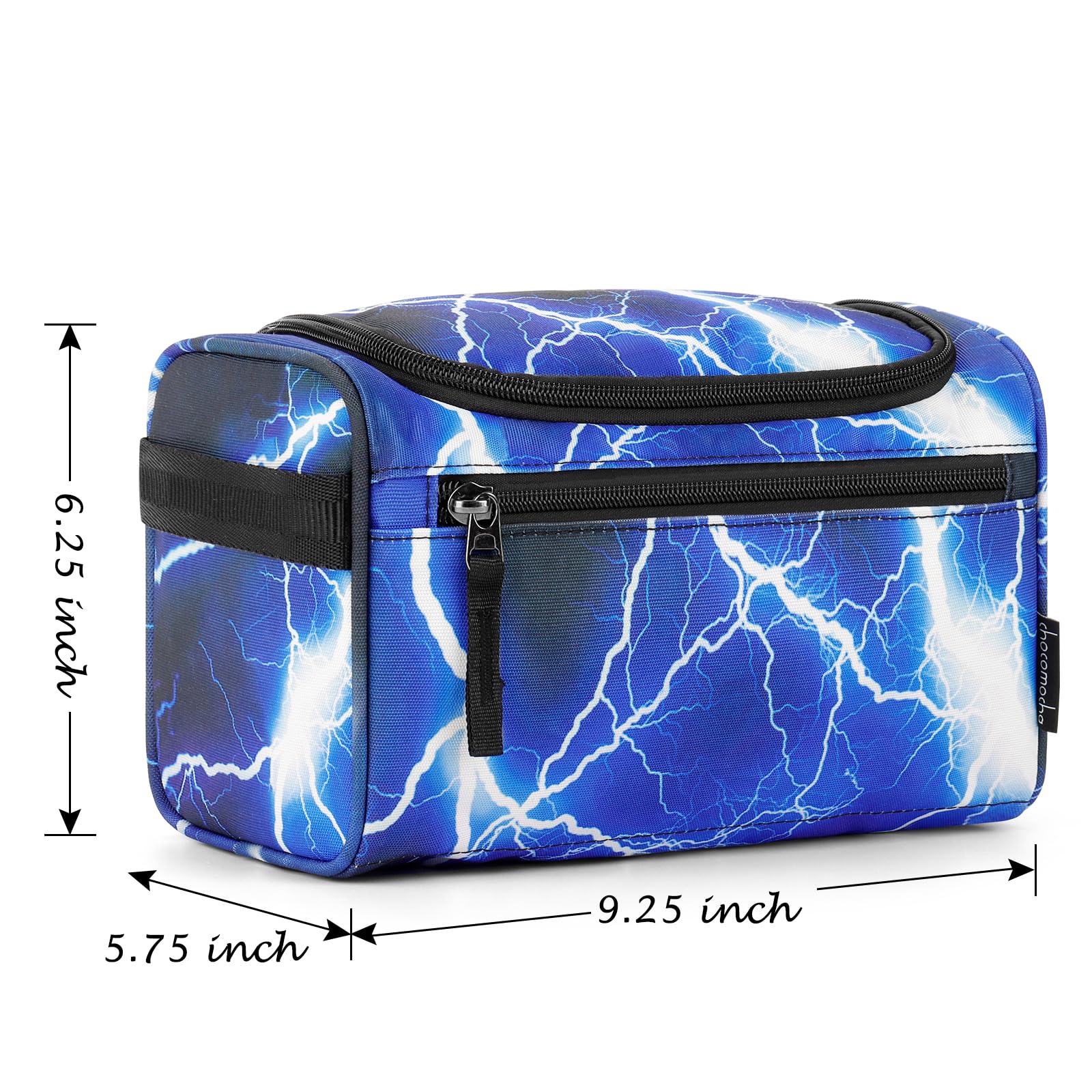 Choco Mocha Waterproof Hanging Toiletry Bag for Boys - Travel Cosmetic Organizer with Lightning Blue Design | Perfect for Kids' Travel, Camping & Sleepovers