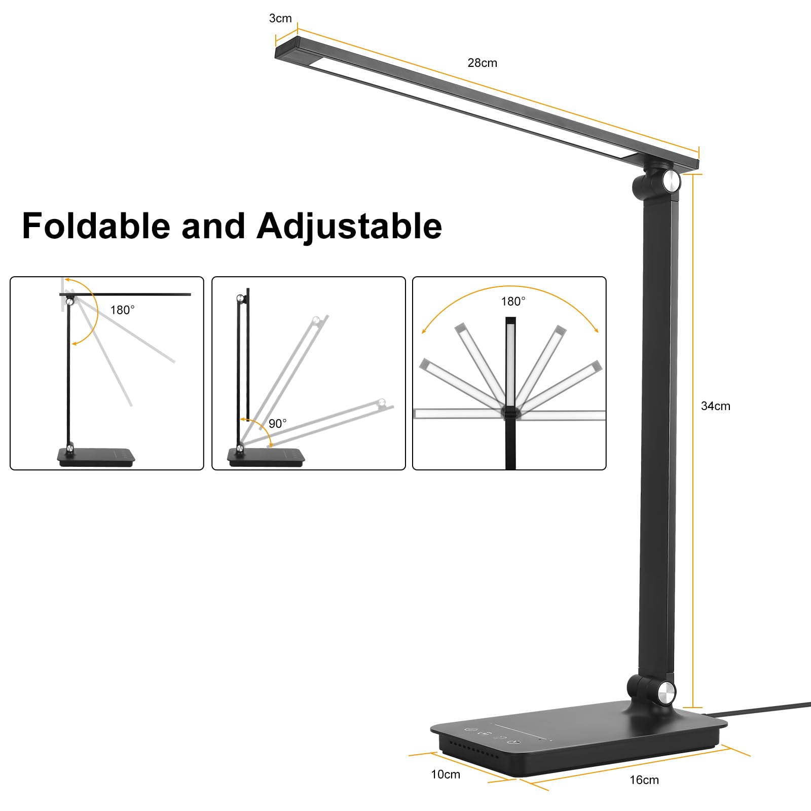 Semlos LED Desk Lamp with USB Charging Port - 25 Lighting Modes & Touch Control - 30/60 Min Auto Off Timer - Eye-Caring Night Light for Study, Reading & Home Office - Perfect for Bedside, Workspace & Dorm Room Lighting