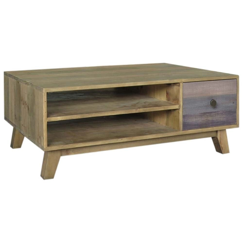 Modern Mango Wood Coffee Table with Drawer - Grey, 47.2