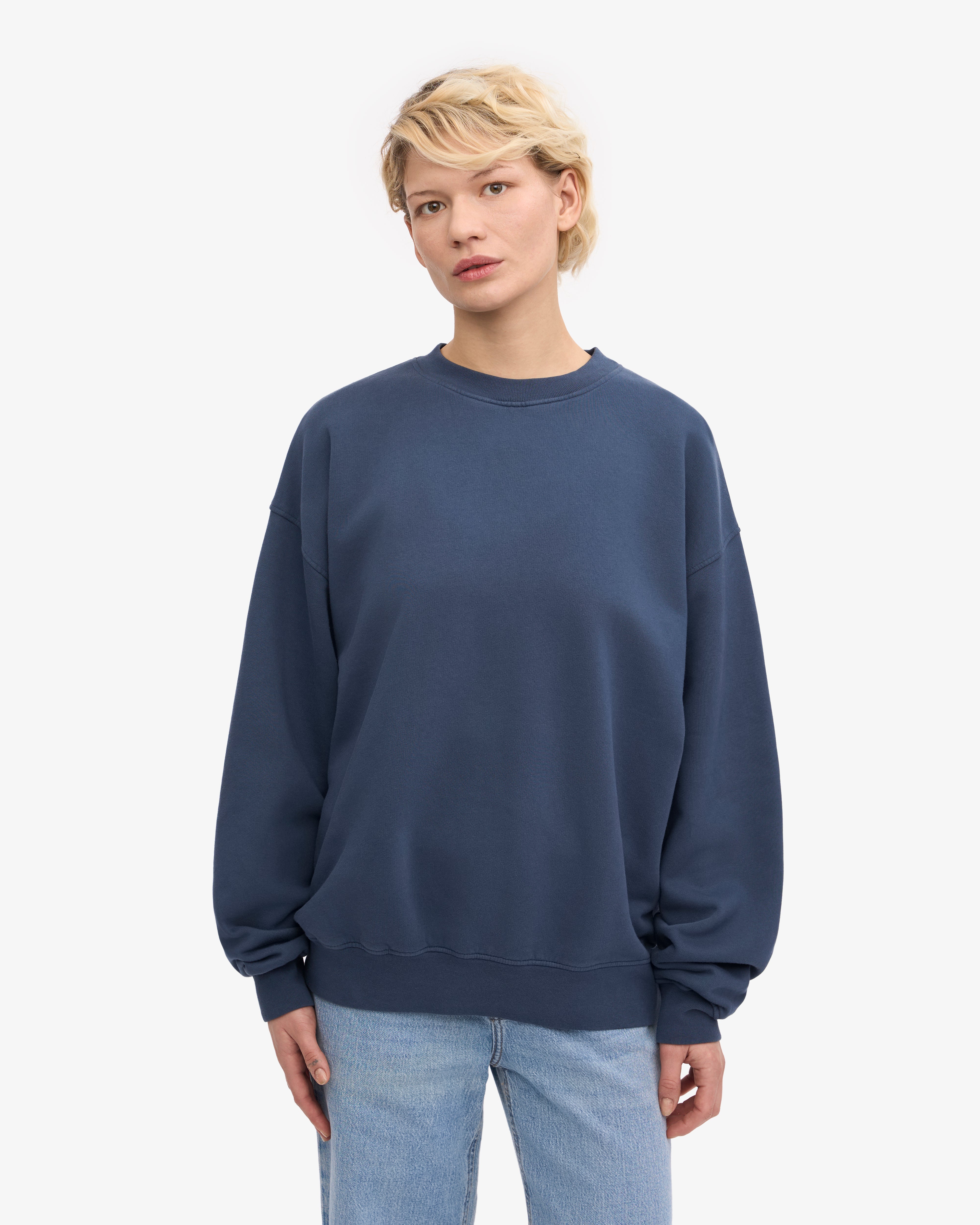 Organic Oversized Crewneck Sweatshirt for Women - Soft & Comfortable Petrol Blue Pullover - Perfect for Casual Wear, Lounge & Street Style