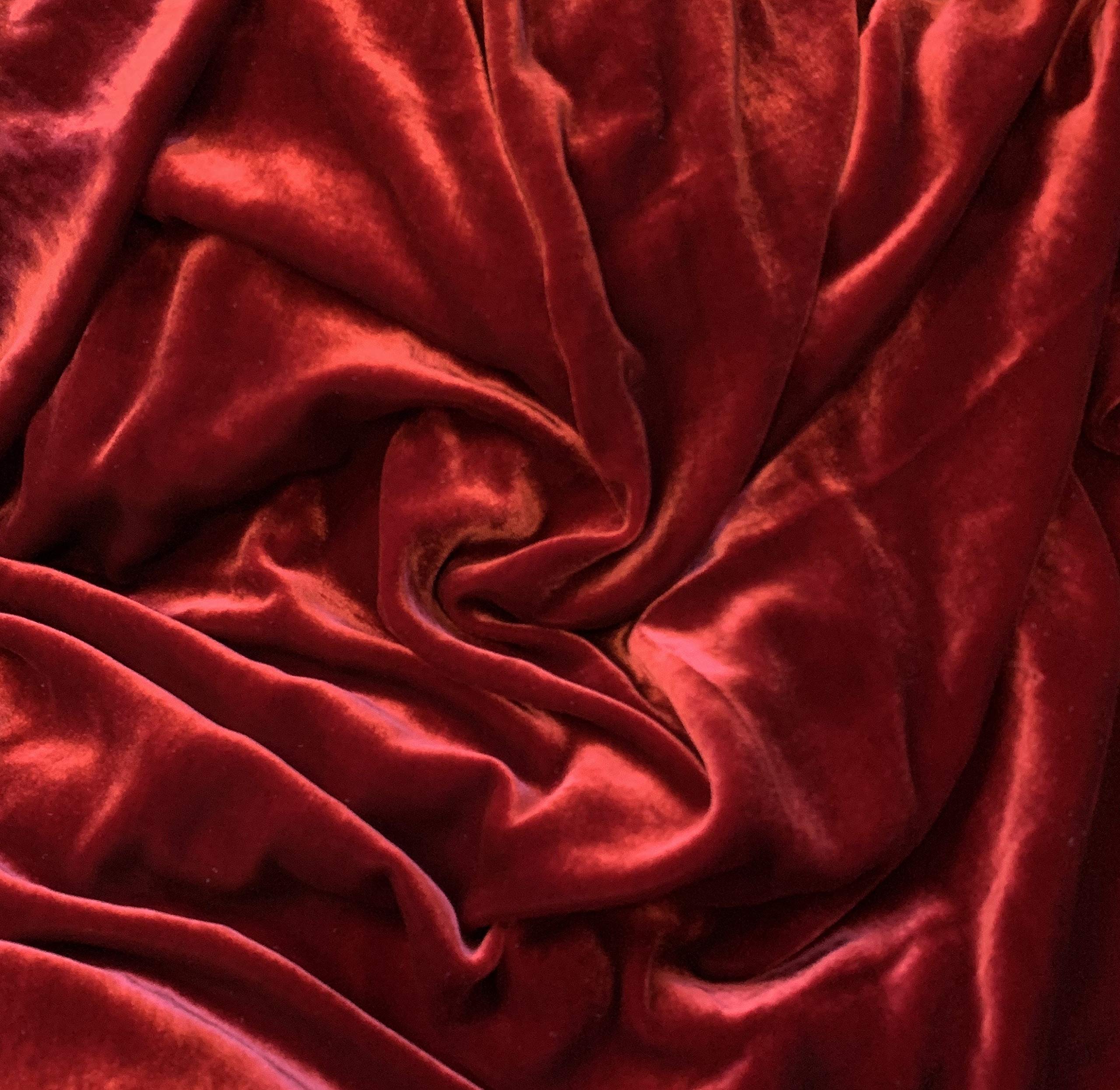 Ruby Red Silk Rayon Velvet Fabric - Soft Luxurious Drapery & Upholstery Material for Dresses, Curtains, and Home Decor