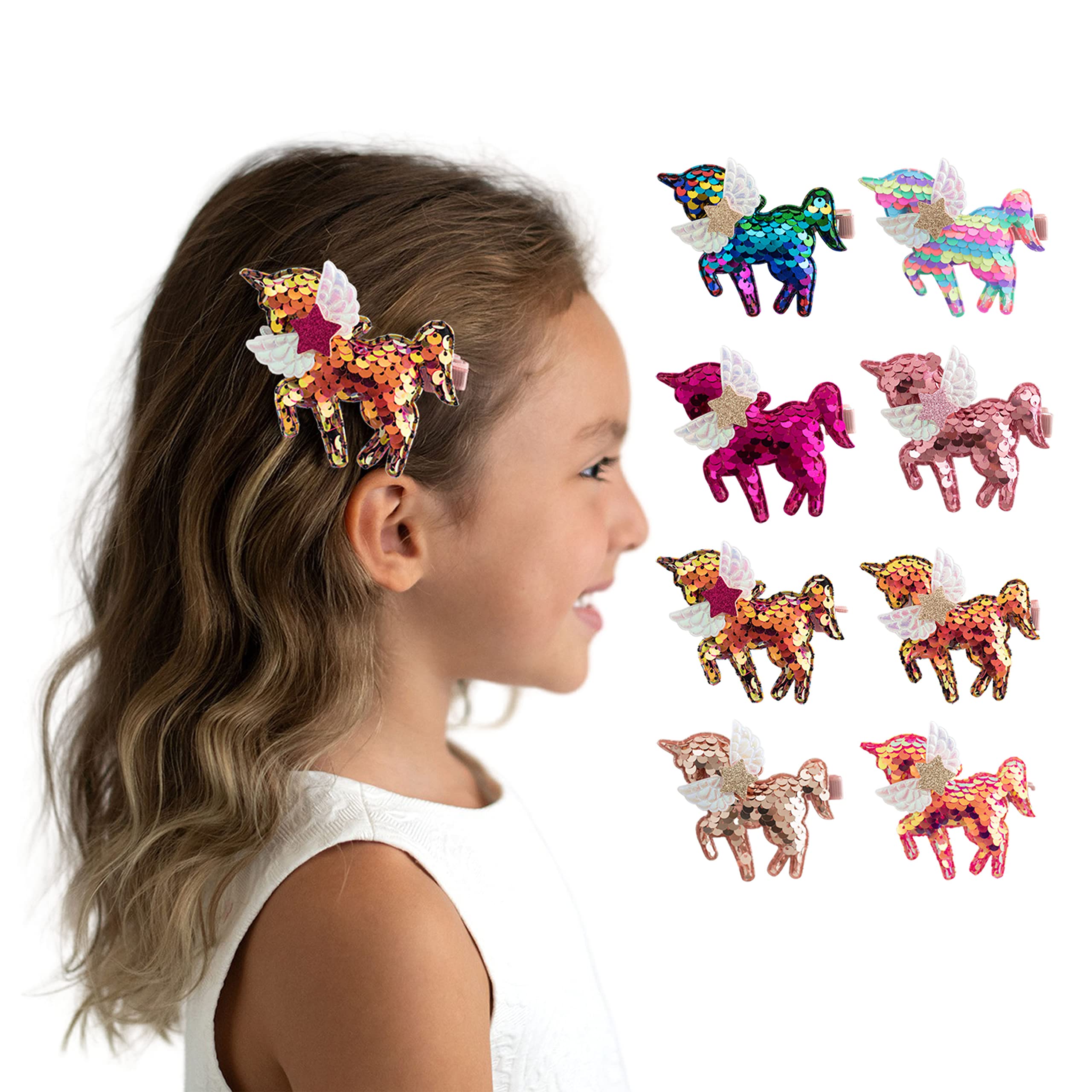 8Pcs Sparkling Unicorn Hair Clips for Girls - Cute Hair Accessories for Kids, Birthday Gifts, Party Favors, Daily Wear & Holiday Outfits | Perfect for School, Playdates, Costume Parties & Special Occasions