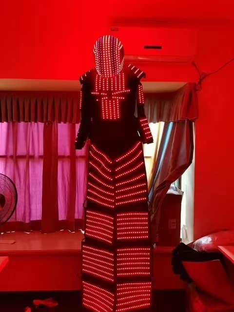 Kyroman LED Robot Costume Suit with Stilts - Glow in The Dark Futuristic Robot Outfit for Halloween, Cosplay, Rave Parties & Stage Performances
