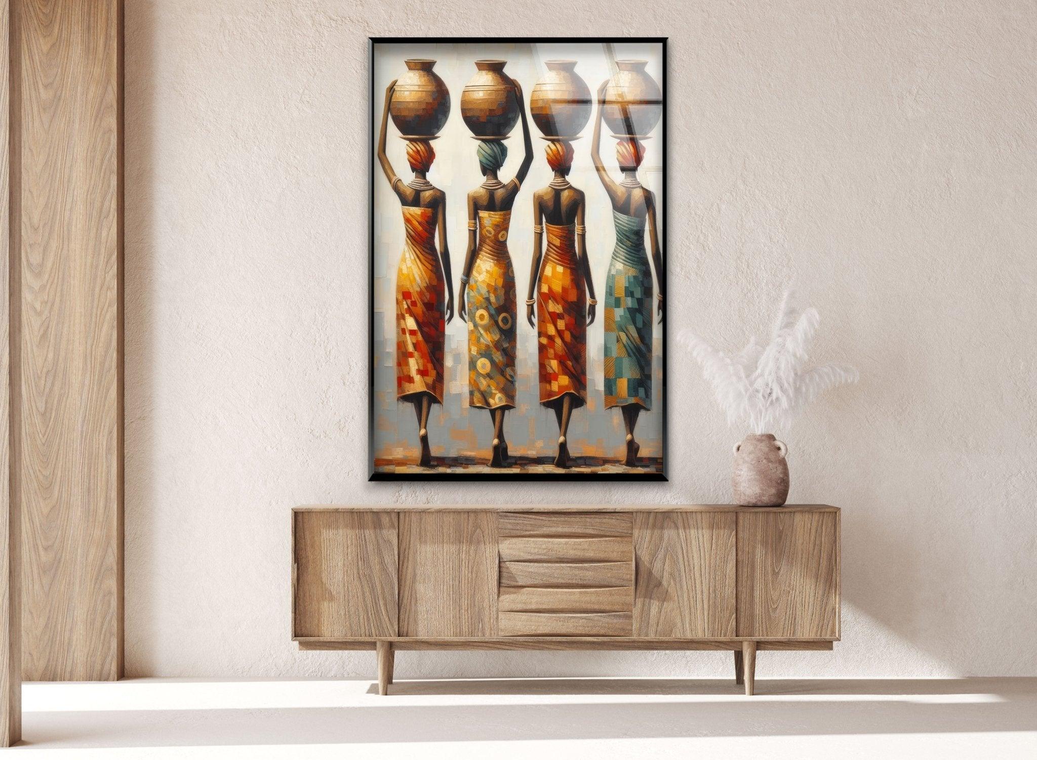 African Women Glass Wall Art - Handmade Elegant Home Decor for Living Room, Bedroom & Office - Perfect for Boho, Modern & Ethnic Interior Design Styles