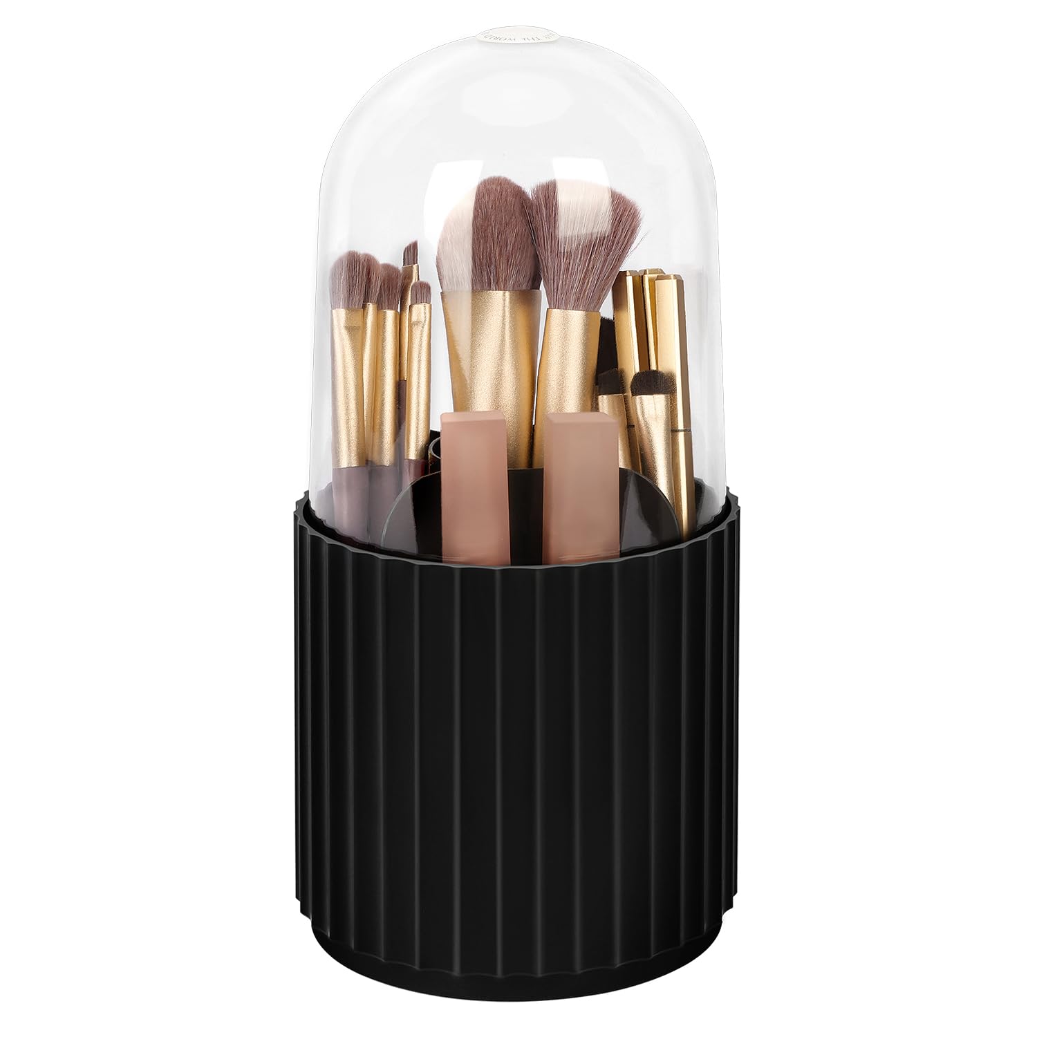 JessLab 360 Degree Rotatable Makeup Brush Holder Organizer with Lid - Spinning Cosmetic Brush Storage Box for Vanity Countertop & Bathroom Display (Black) - Perfect for Makeup Artists & Beauty Enthusiasts