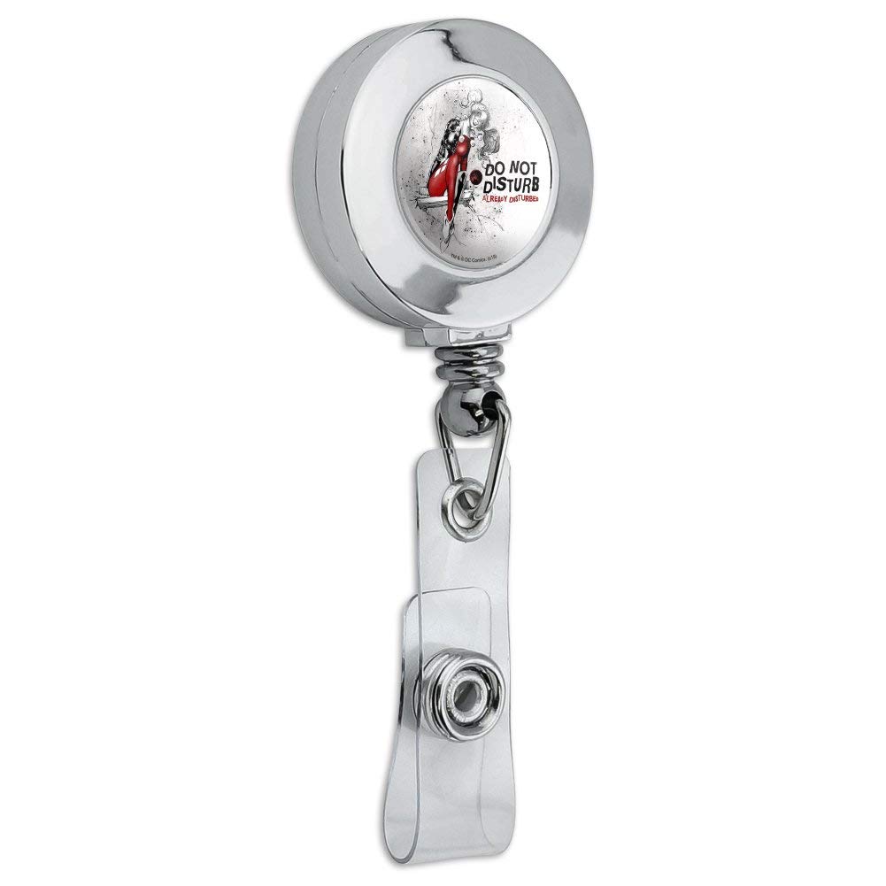 Harley Quinn Disturbed Retractable Badge Reel - Chrome ID Card Holder Clip for Nurses, Teachers, Security & Office Professionals
