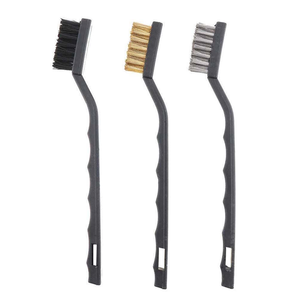 3-Piece Brush Set - Steel Wire & Nylon Bristle Paint Brush Cleaner Tool with Brass Handle - Office & Stationery Supplies for Journaling, Art Projects, and DIY Crafts (Black, One Size)