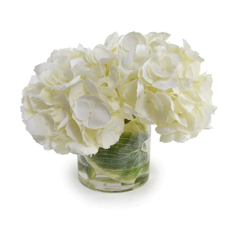 Elegant Cream Faux Hydrangea Floral Arrangement in Glass Cylinder Vase - Perfect for Home Decor, Wedding Centerpieces & Office Tabletop Decorations