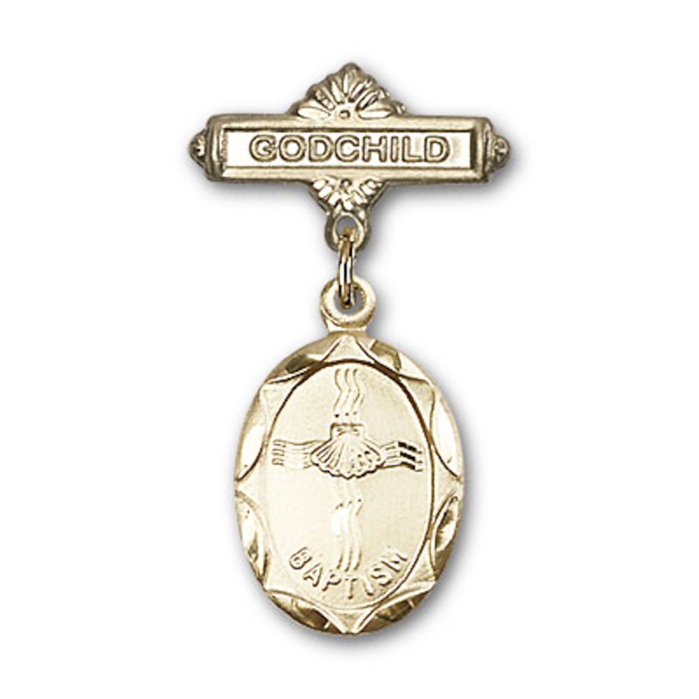 Gold Filled Baby Badge with Baptism Charm & Godchild Pin - 1 1/8 X 5/8 Inches - Perfect for Christening Gifts, Baby Showers & Religious Ceremonies