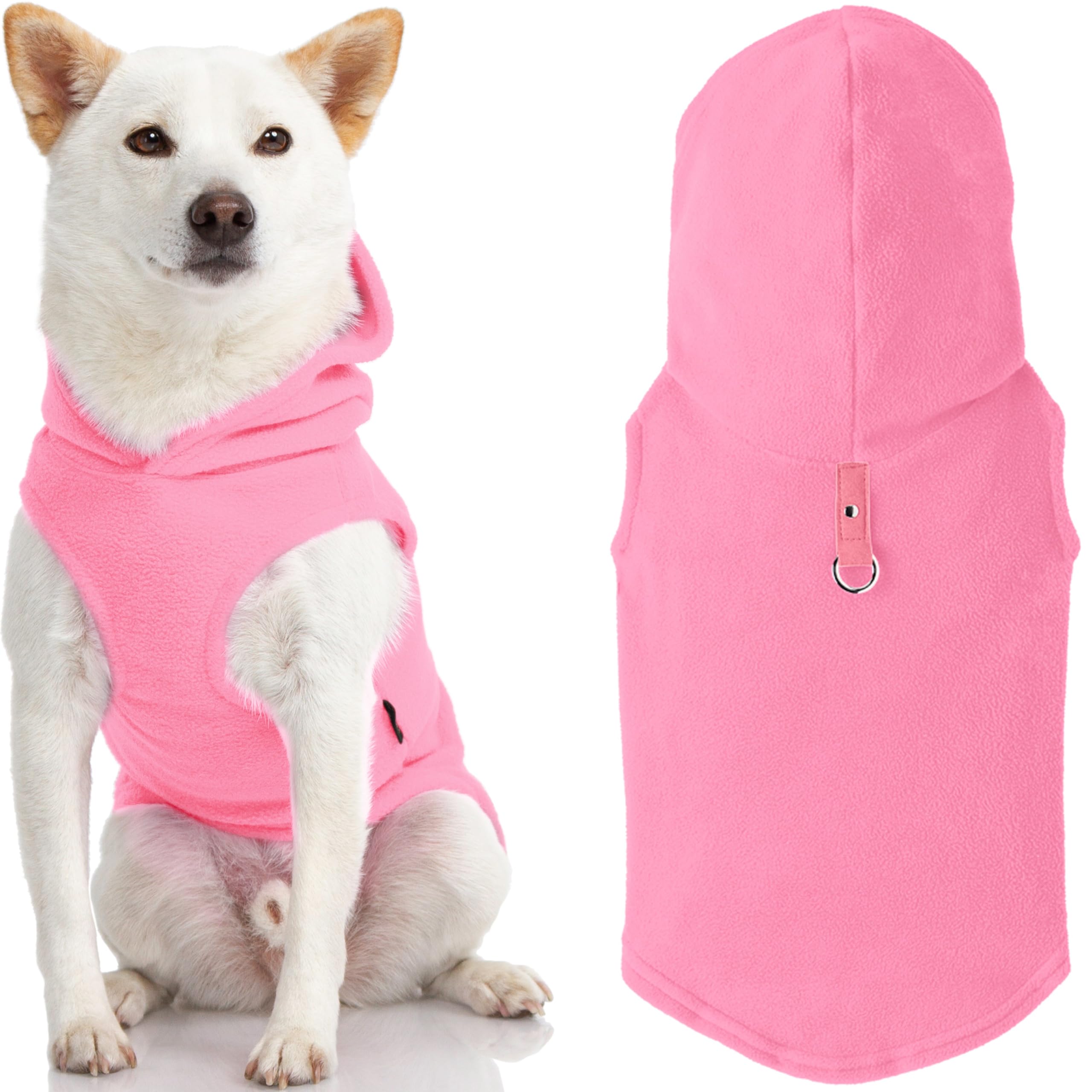 Gooby Fleece Vest Hoodie for Small & Medium Dogs - Warm Winter Pullover Dog Sweater with Hood & O-Ring Leash Attachment - Cozy Pink Dog Clothes for Puppies (Small Size) - Perfect for Outdoor Walks, Park Visits & Cold Weather Protection