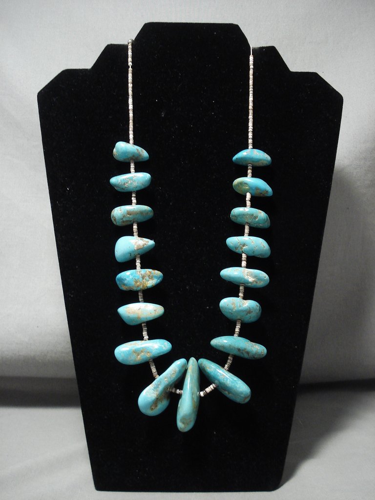 132 Grams Monster Chunk Royston Turquoise Vintage Navajo Native American Heishi Beaded Necklace - Handmade Southwest Jewelry for Boho Fashion & Spiritual Healing
