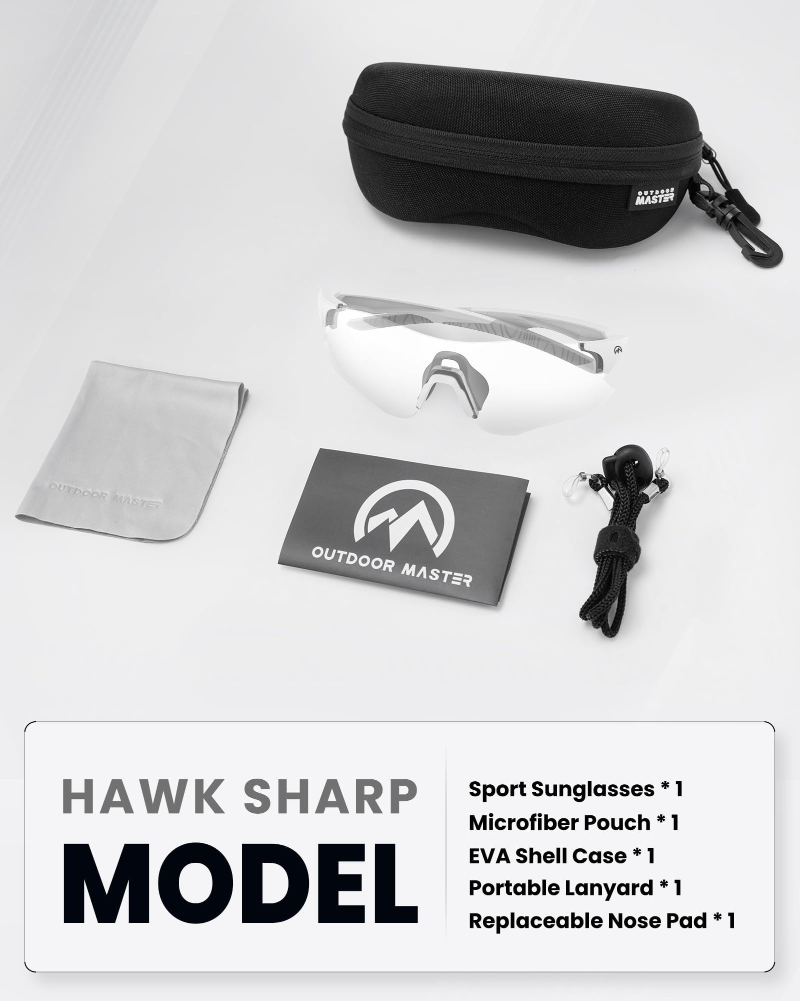 OutdoorMaster HawkSharp HD Photochromic Sports Sunglasses for Men & Women - UV Protection, Lightweight & Anti-Glare - Perfect for Cycling, Running, Baseball & Outdoor Adventures