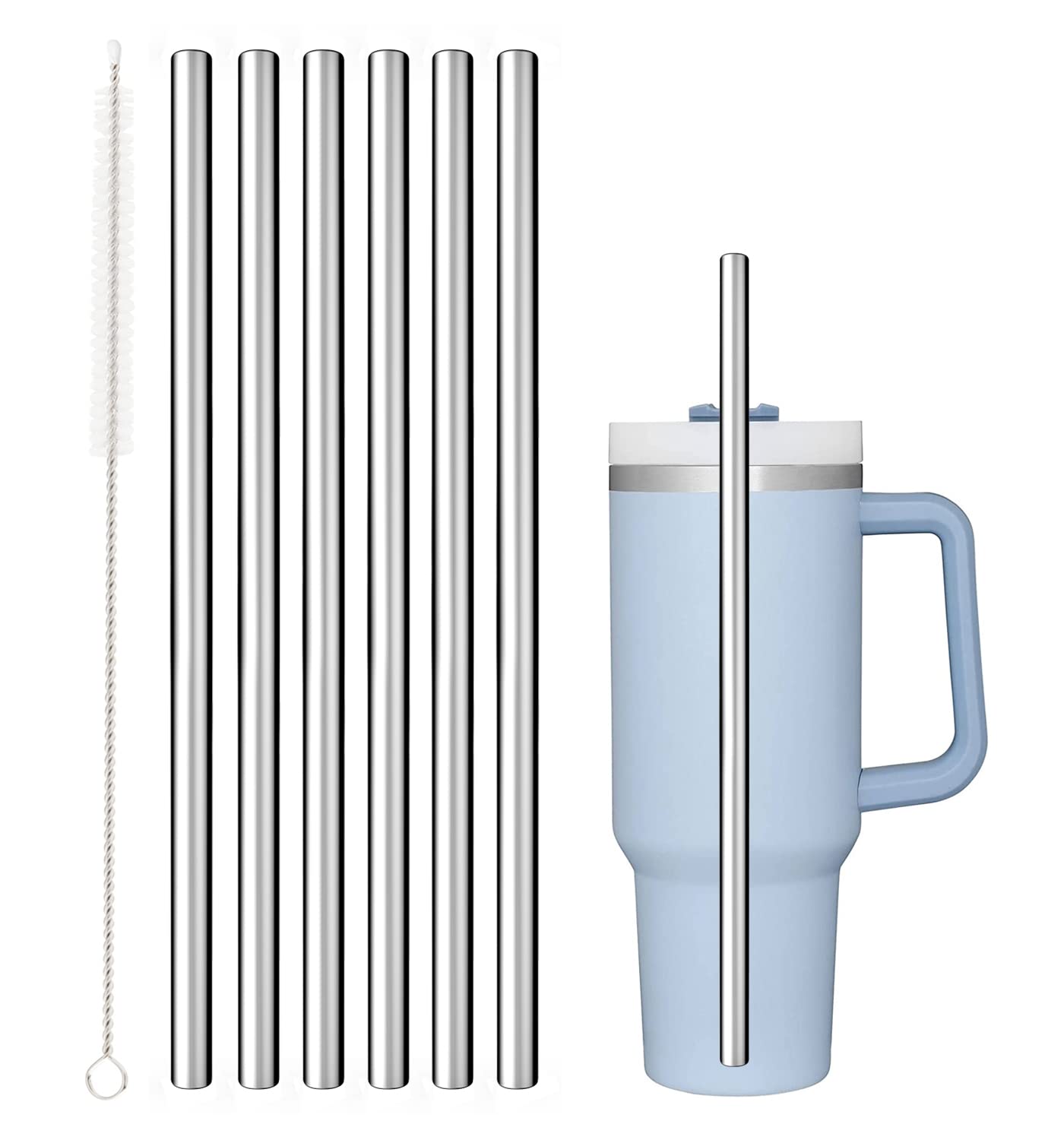 Stainless Steel Straws for Stanley Tumbler - 6 Pack with Brush | Travel & Outdoor Use