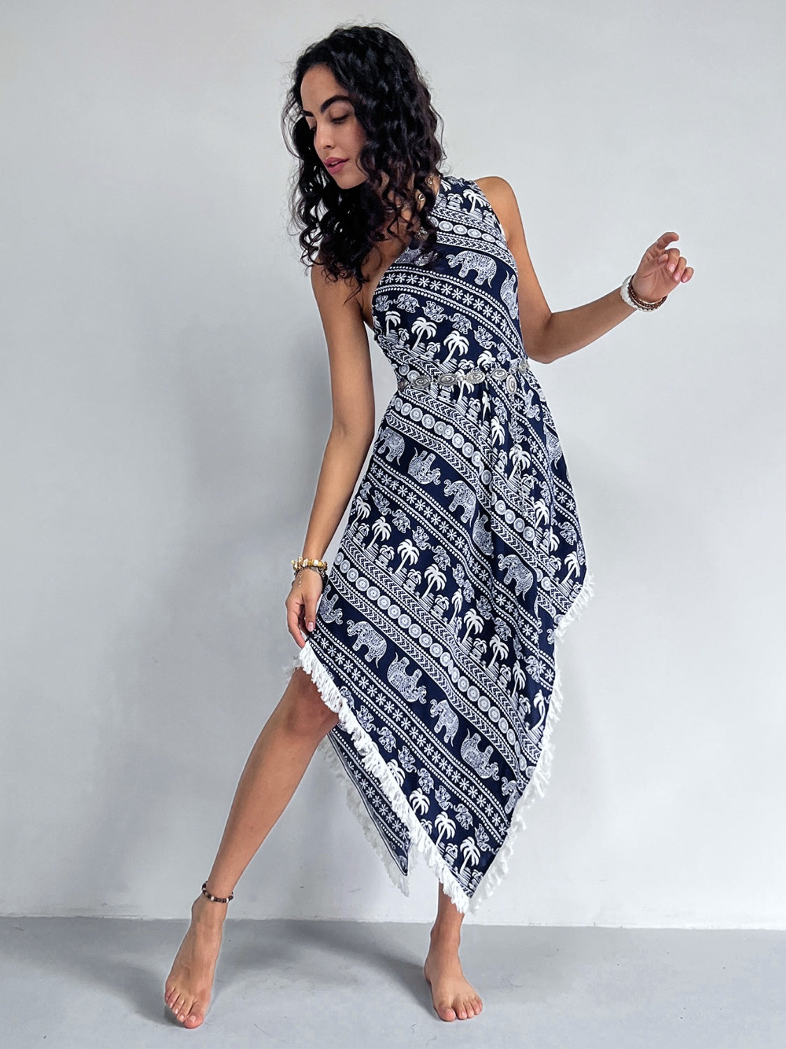 Stylish Single Shoulder Tropical Vacation Maxi Dress for Women - Perfect for Beach Getaways, Summer Parties & Boho Fashion