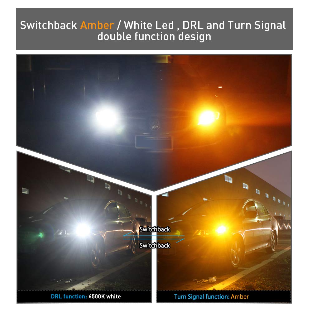3157 3157A LED Turn Signal Bulbs - CANBUS Ready with Resistors, Dual Color White/Amber, Super Bright 1600LM, Switchback Function - Compatible with 3156 4157 DRL Daytime Running Lights - 3014 120SMD 6500K (Pack of 2) - Perfect for Cars, Trucks, SUVs and Motorcycles - Upgrade Your Vehicle's Safety and Style