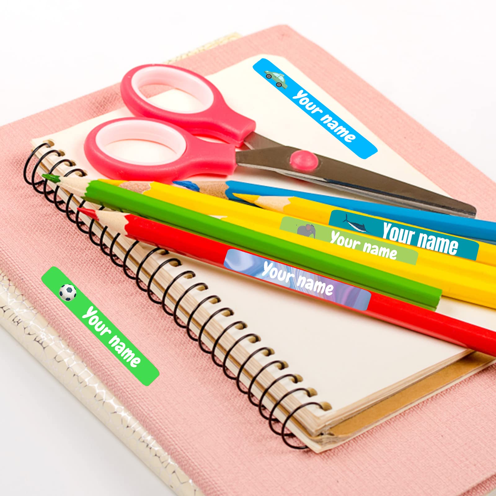 100PCS Personalized Name Labels for Kids - Custom Text Waterproof Stickers for School Supplies, Notebooks, Pencils & Bottles | Cute Designs for Back to School, Daycare & Organization