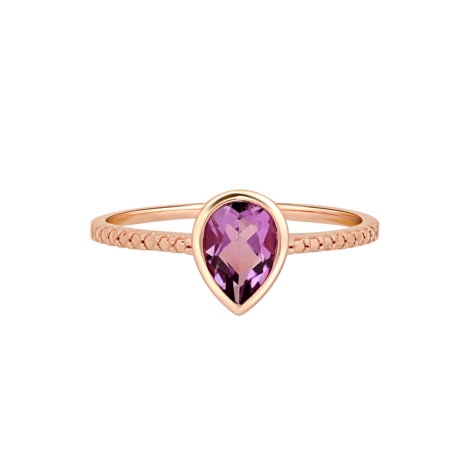14k Rose Gold Amethyst Teardrop Bezel Cocktail Ring - Elegant Statement Jewelry for Evening Parties & Special Occasions
