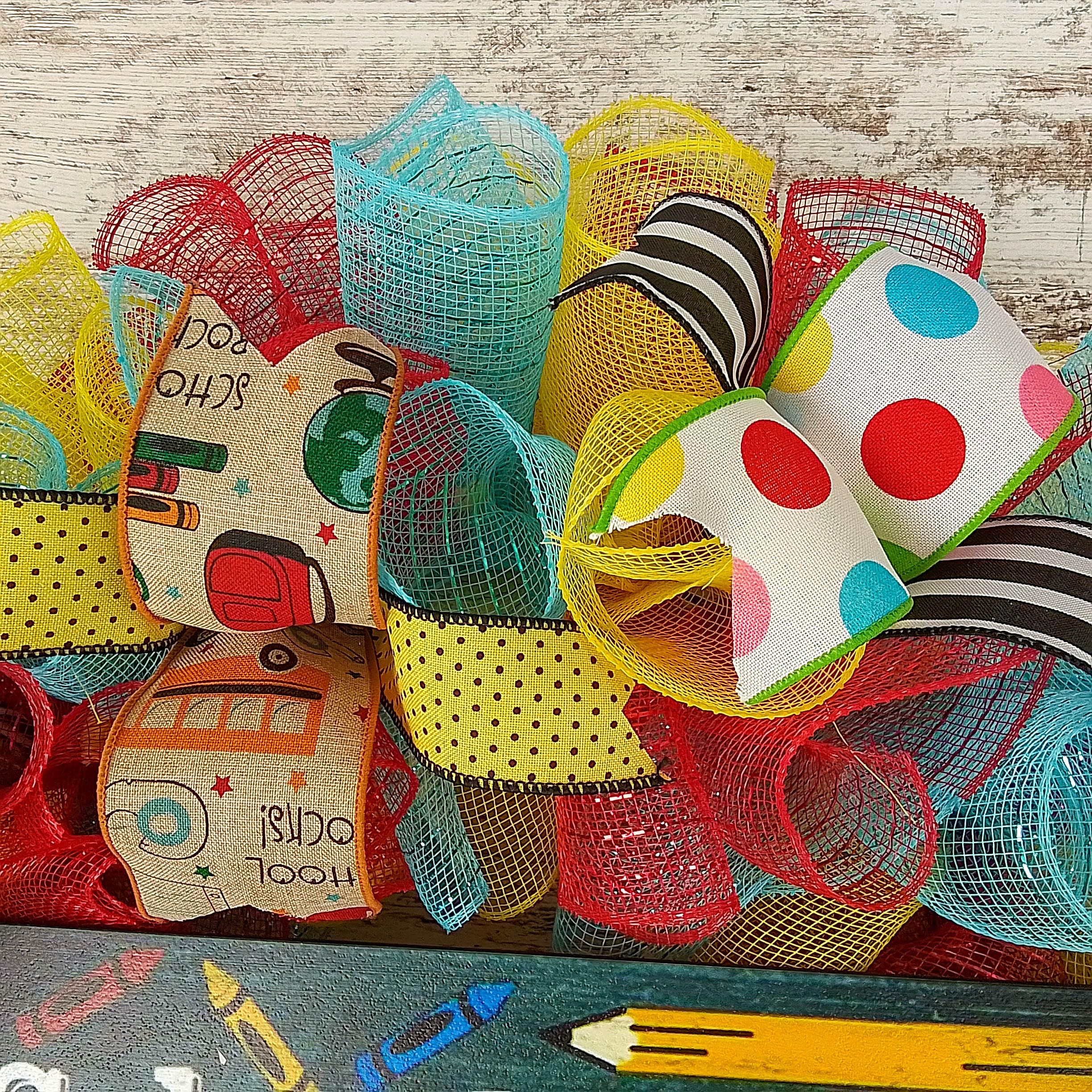 Teacher Gift Wreath - Red, Blue, Yellow, Black Classroom Door Decor for School | Perfect for Teacher Appreciation Week, Back to School & Holiday Decorations