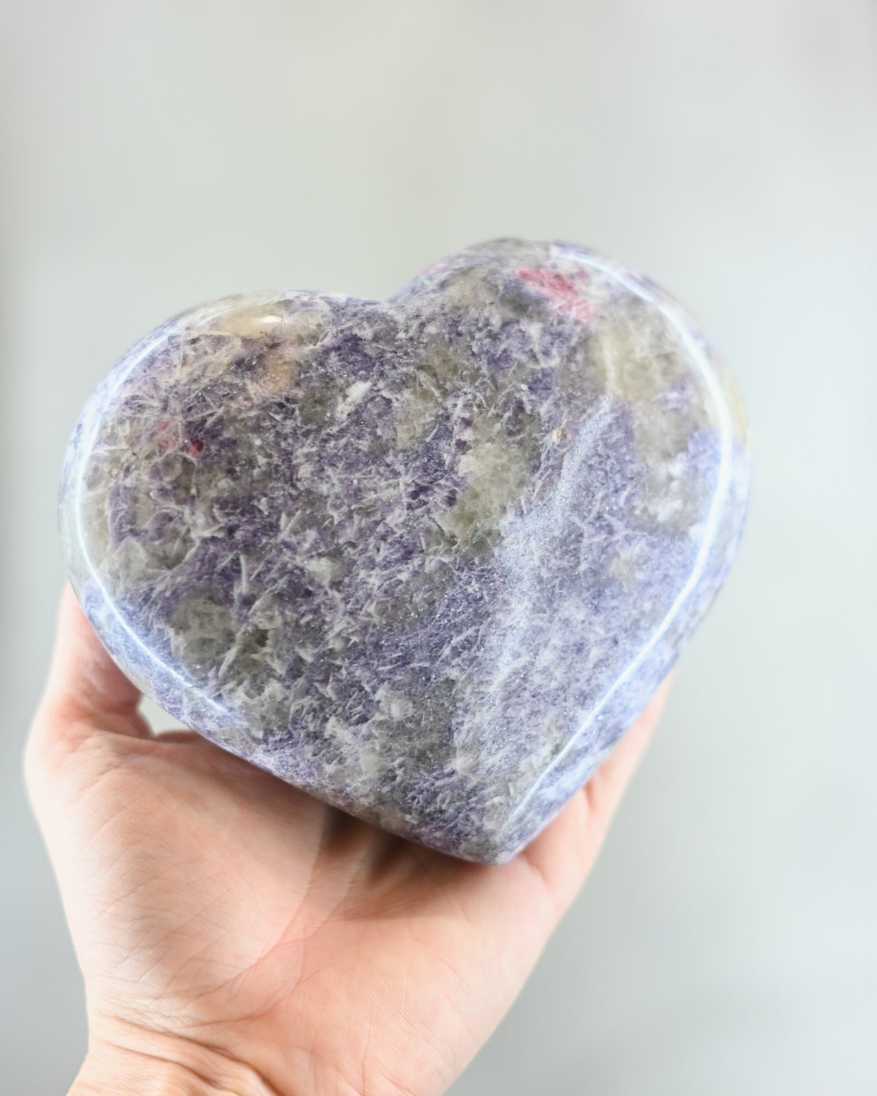 Natural Lepidolite Heart Stone - Large Healing Crystal for Stress Relief, Anxiety & Emotional Balance | Meditation, Reiki, Home Decor & Spiritual Gifts