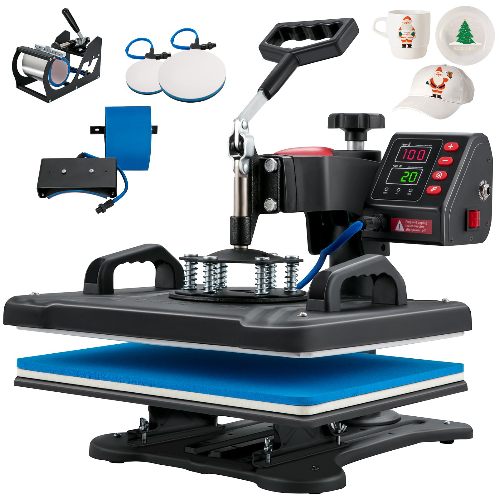 VEVOR 5-in-1 Digital Heat Press Machine 12x15 Inch - Multifunctional Sublimation Swing Away T-Shirt Press with 360° Rotation for T-Shirts, Hats, Mugs | Perfect for DIY Custom Apparel, Promotional Items & Small Business Printing
