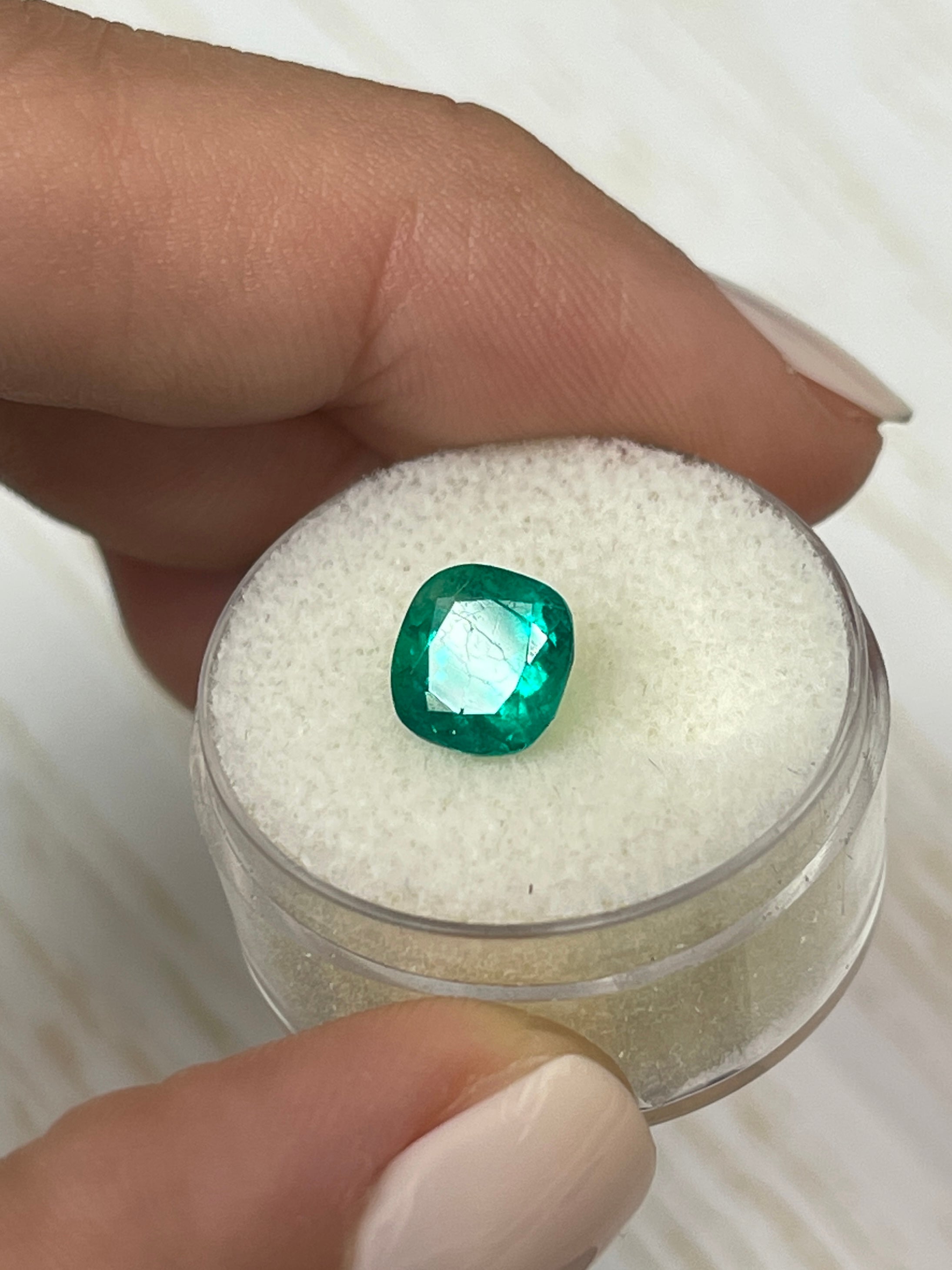 1.96 Carat Muzo Green Colombian Emerald - 7.5x7.5mm Natural Loose Cushion Cut Gemstone for Jewelry Making & Engagement Rings