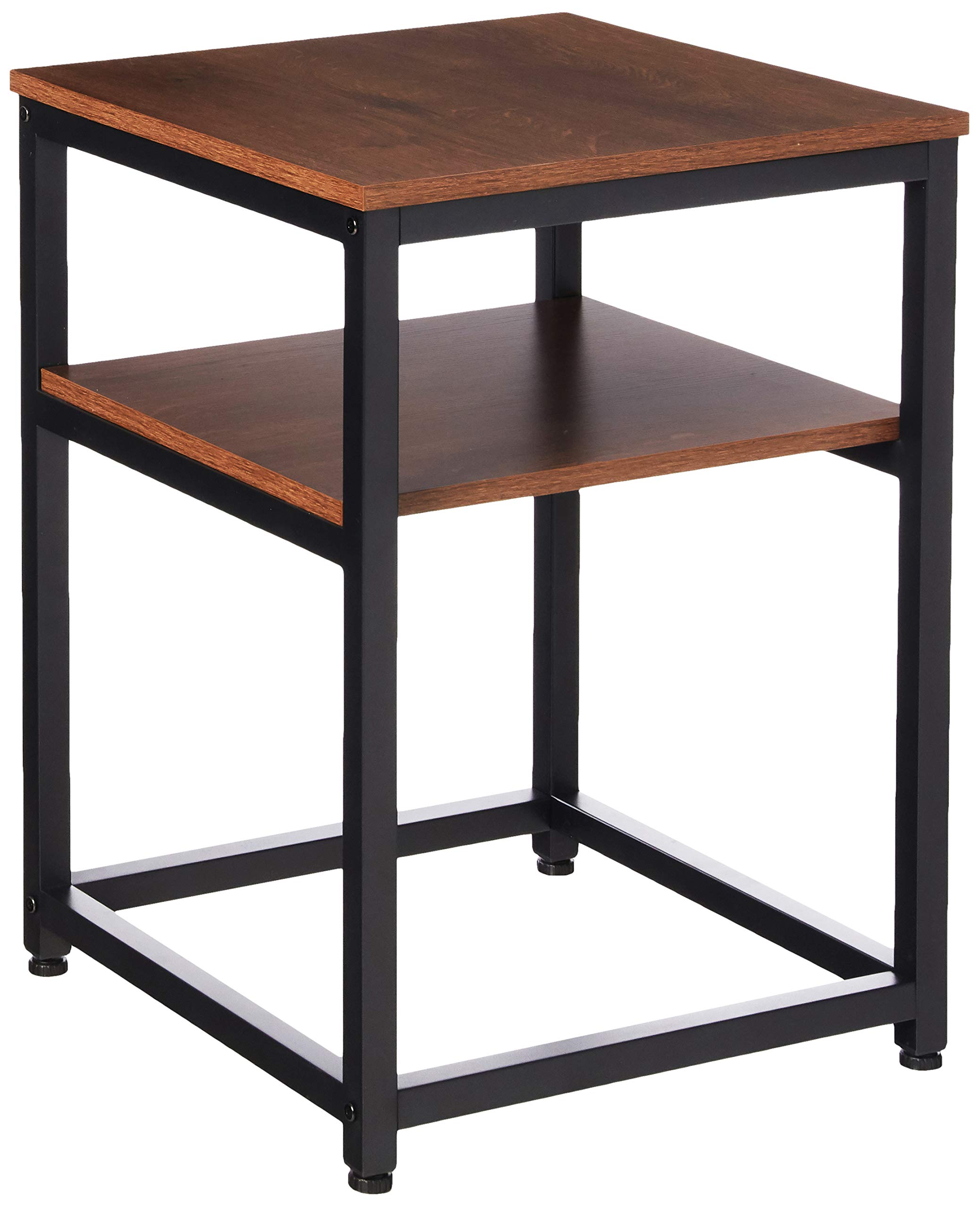 2-Tier Industrial Coral Flower Nightstands Set of 2 - Dark Oak Side Tables with Sturdy Metal Frame for Bedroom, Living Room & Balcony | Space-Saving End Tables for Small Apartments & Cozy Home Decor