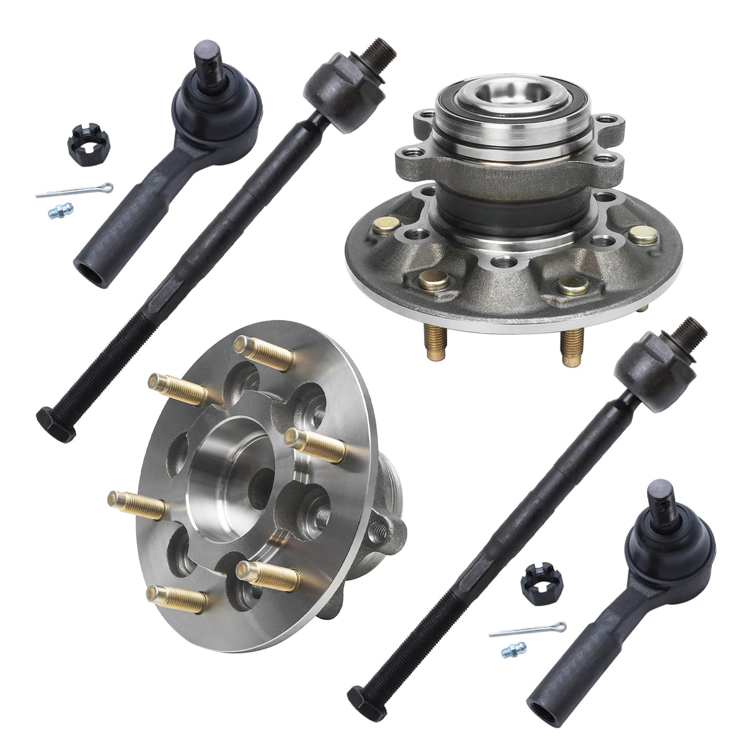 Detroit Axle - Front Wheel Hub & Bearing Assembly + 16mm Thread Inner & Outer Tie Rod Replacement Kit for 2009-2012 GMC Canyon & Chevy Colorado (RWD, Coil Suspension with ABS) - 6pc Set - Perfect for Off-Roading, Daily Driving & Suspension Repair