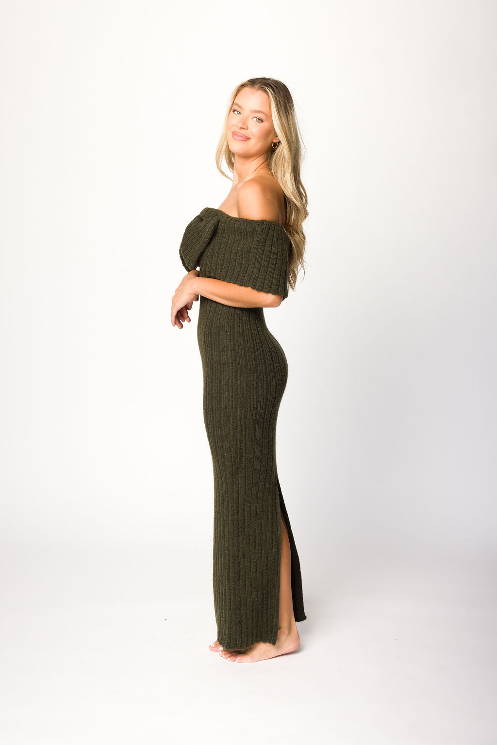 Aston Bow Front Maxi Sweater Dress in Dark Green - Bump Friendly Maternity Dress for Pregnancy, Nursing & Postpartum | Cozy Winter Outfit for Women
