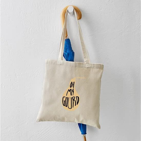 Eco-Friendly Oh My Gourd Natural Canvas Tote Bag - Reusable Grocery Shopping Bag for Farmers Market, Beach & Daily Use