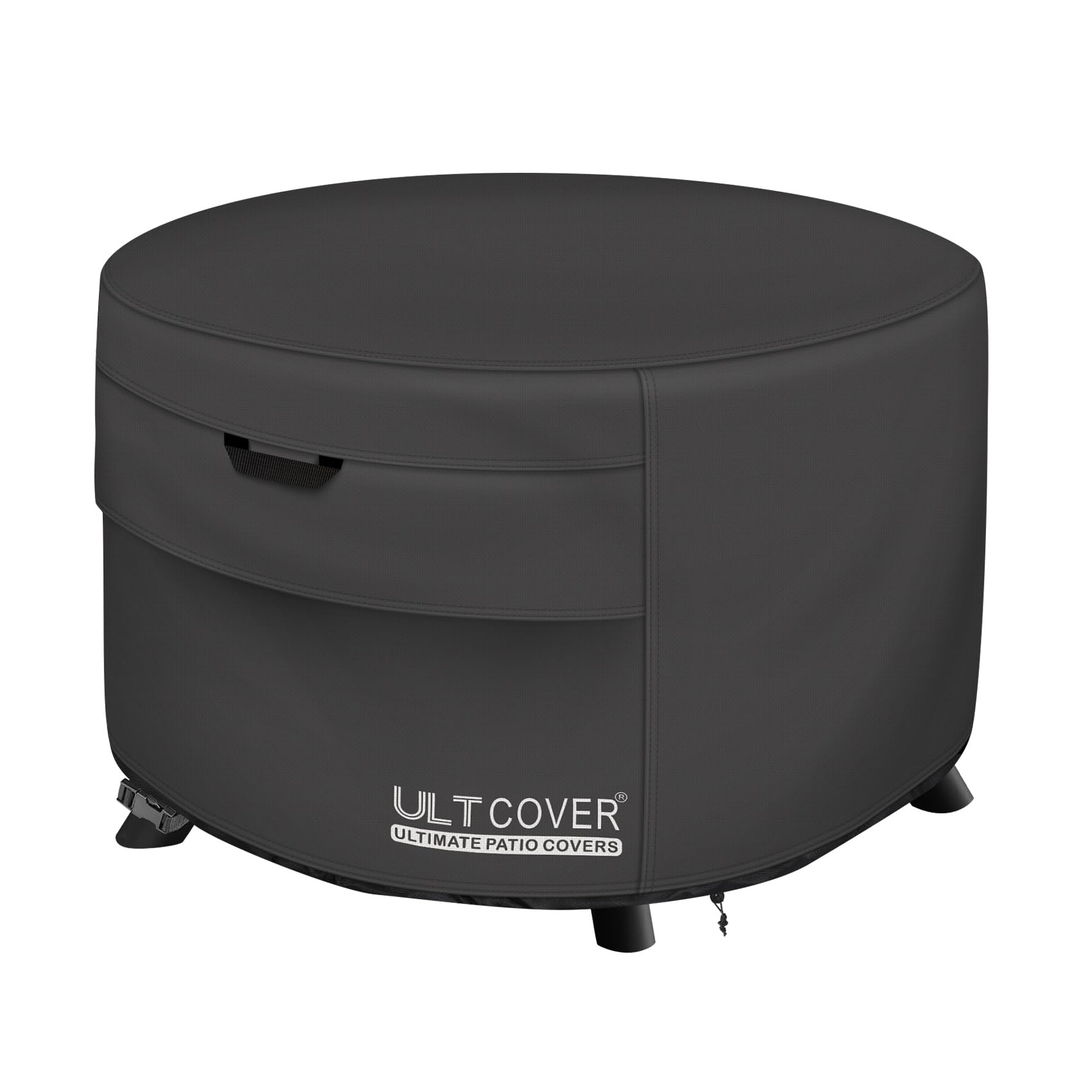 ULTCOVER 50 Inch Round Waterproof Fire Pit Table Cover - Black Outdoor Fire Bowl Protector for Patio, Deck, and Backyard Use