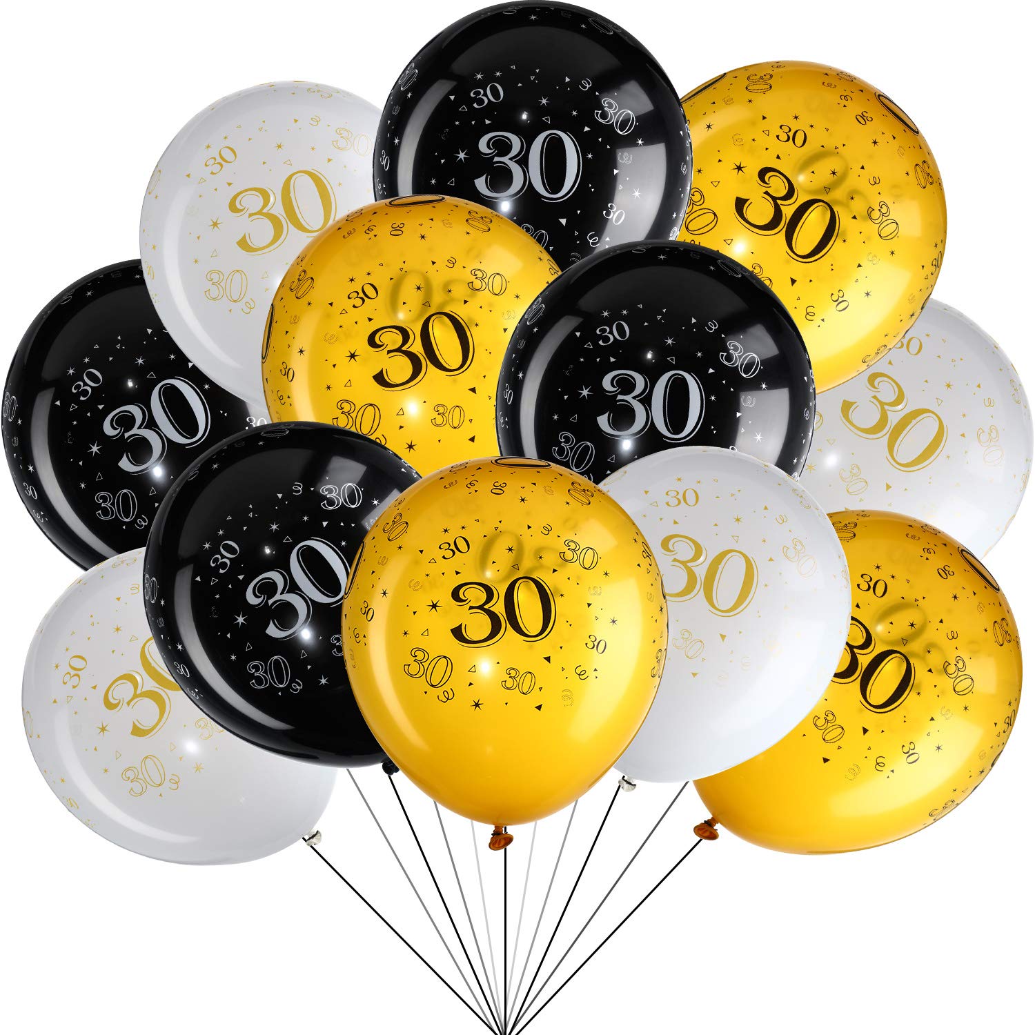 45-Piece 12-Inch 30th Birthday Party Latex Balloons Set - White Gold Black Theme Decorations for Anniversary Celebrations, Indoor & Outdoor Party Supplies - Perfect for Birthday Parties, Milestone Events & Festive Home Decor