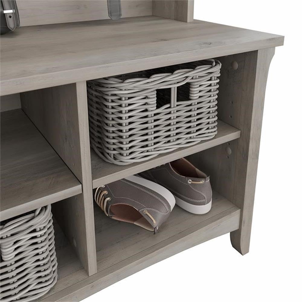 BOWERY HILL Salinas Hall Tree with Shoe Storage - Driftwood Gray Entryway Organizer for Coats, Hats & Shoes | Perfect for Mudrooms, Foyers & Small Spaces