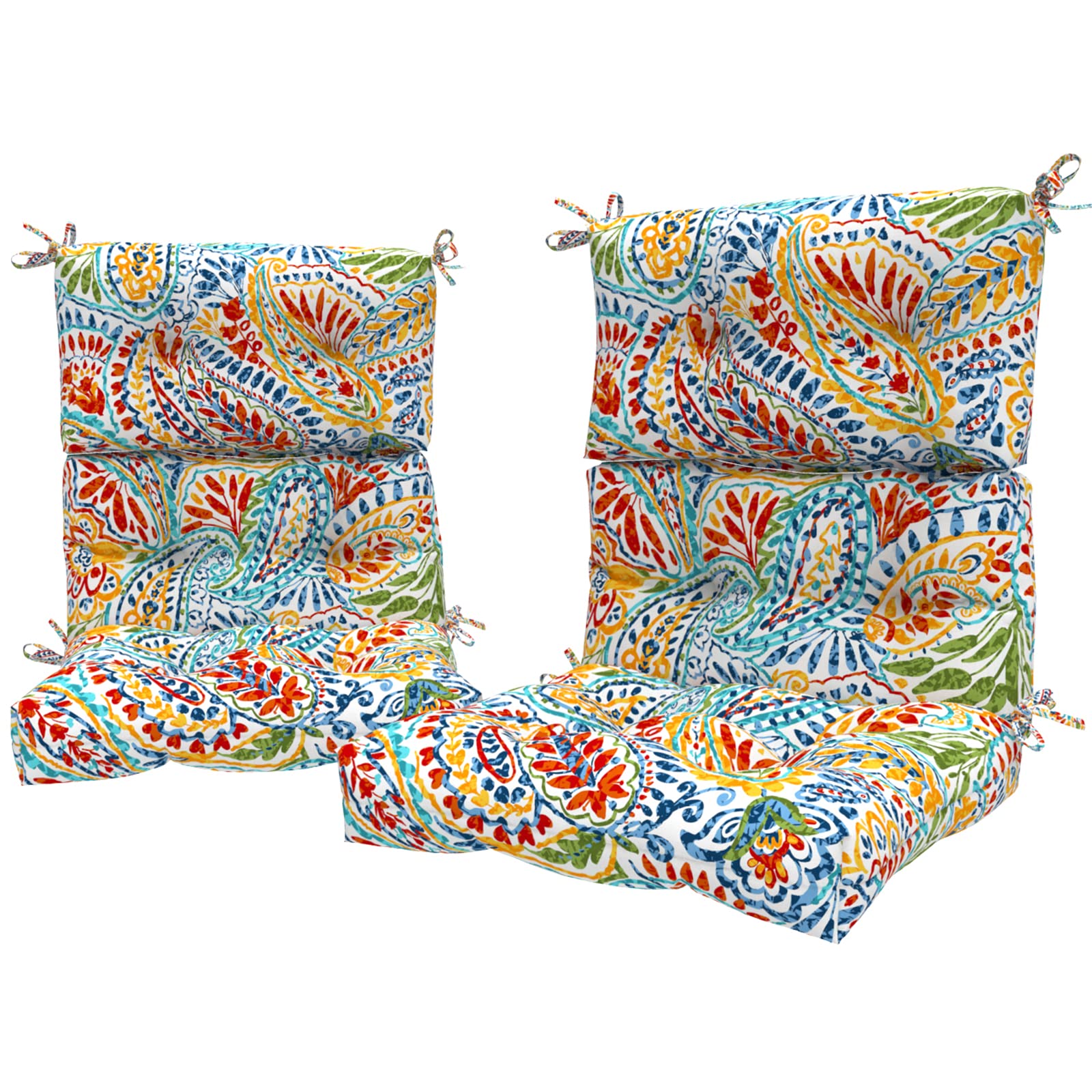 LVTXIII 2 Pack Outdoor/Indoor High Back Chair Cushions - Deep Seat Patio Cushion Set with High Rebound Foam for Rocking Chairs, 44”x24”x4”, Paisley Ummi Multi - Perfect for Porch, Garden, and Living Room Comfort