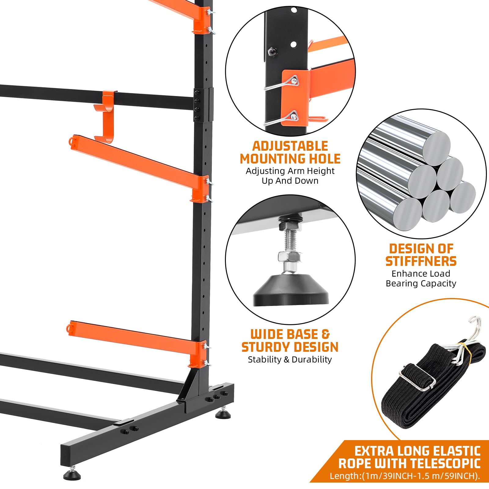 **Heavy Duty Adjustable Kayak Storage Rack for Garage - Freestanding Indoor & Outdoor Kayak Stand for Kayaks, Canoes, Surfboards & Paddleboards - Perfect for Garage, Backyard, or Dock Storage**