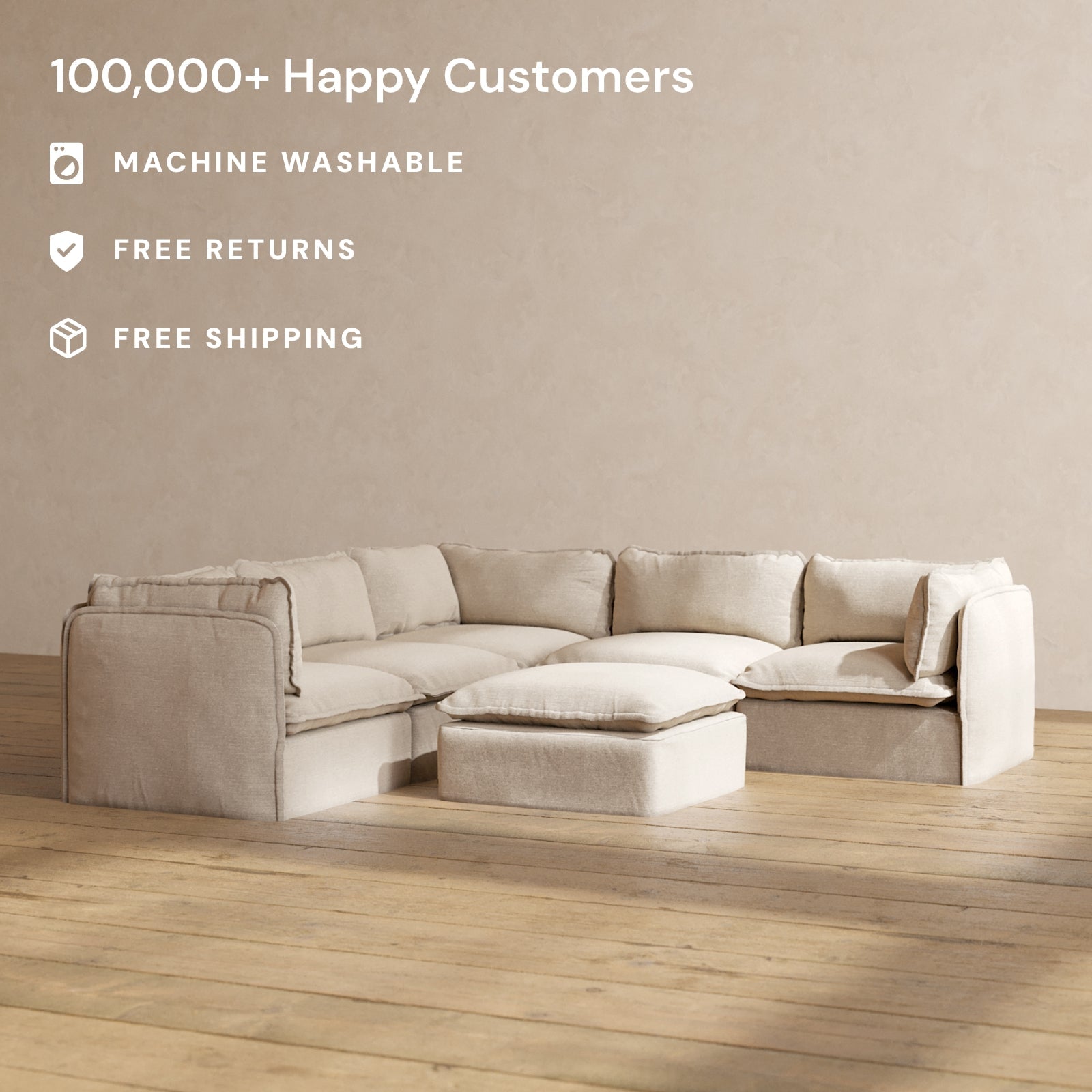 Modular Performance 5-Seater Corner Sectional Sofa with Ottoman in Oat - Premium Comfort for Living Room, Family Room & Home Theater | Relaxed Blend Fabric