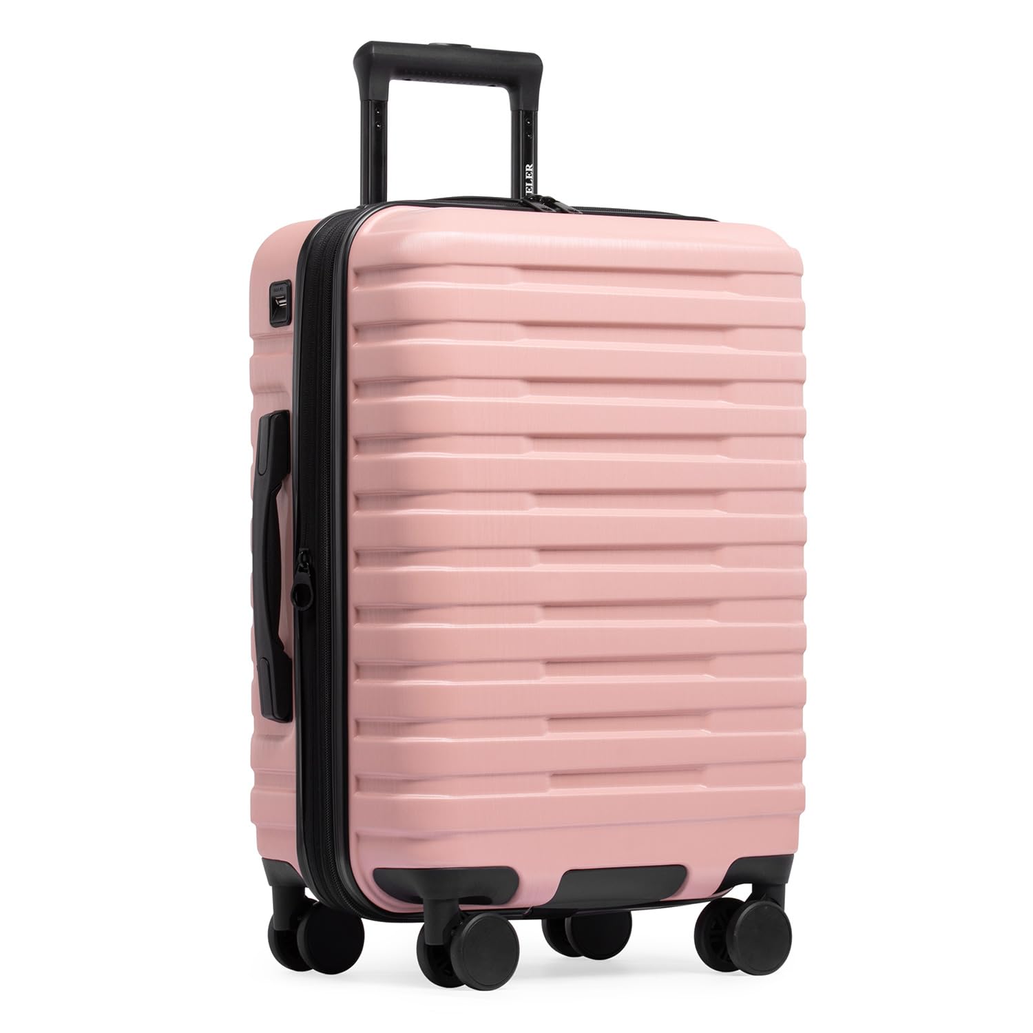 U.S. Traveler Boren 22-Inch Polycarbonate Hardside Spinner Wheel Carry-On Luggage with USB Port & Aluminum Handle - Pink | Durable Suitcase for Business Travel, Vacation & Weekend Getaways