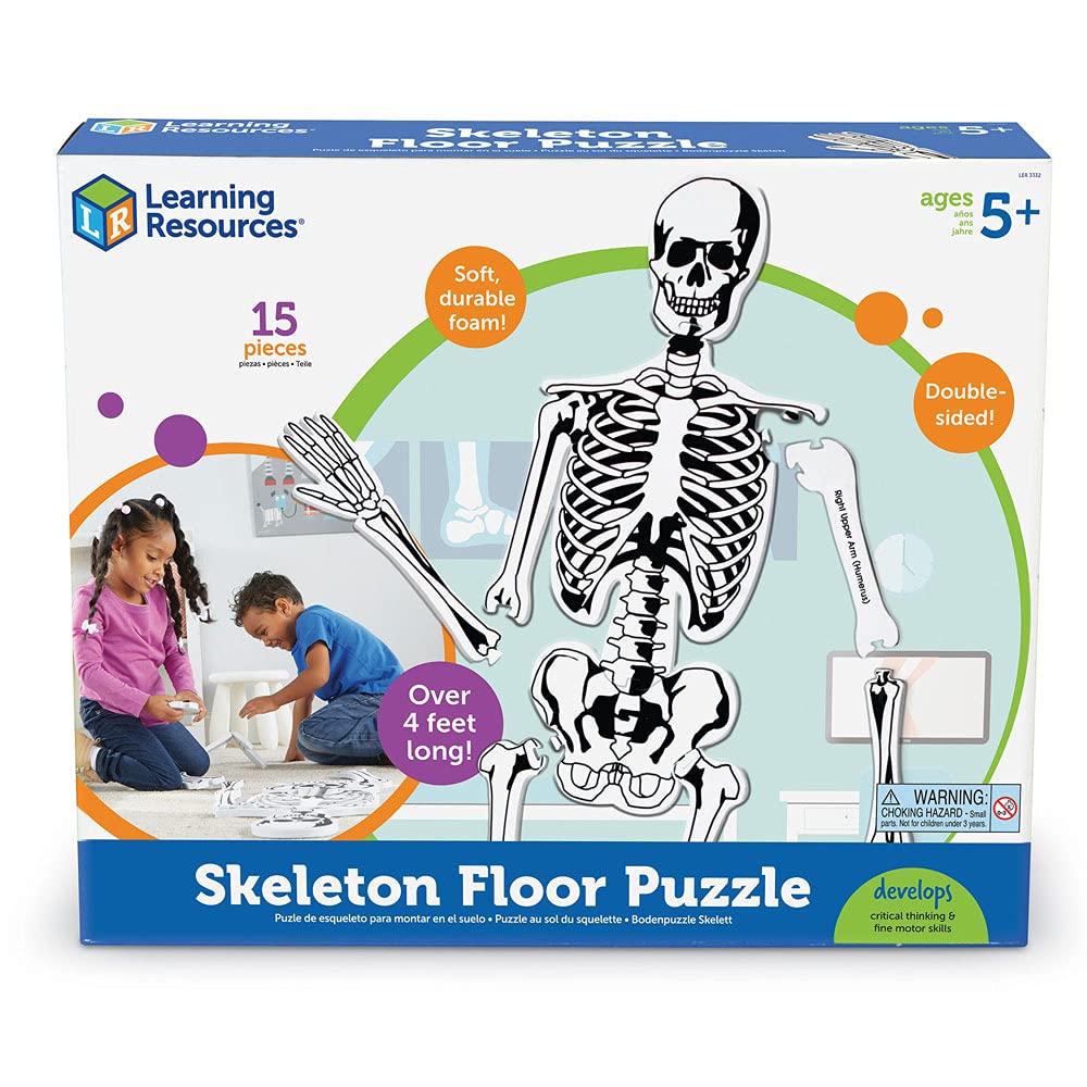 Learning Resources Skeleton Floor Puzzle - 15-Piece Anatomy Puzzle for Kids Ages 3+, Homeschool STEM Activity, Educational Floor Toy for Classroom & Home Learning - Perfect for Science Lessons and Family Game Night