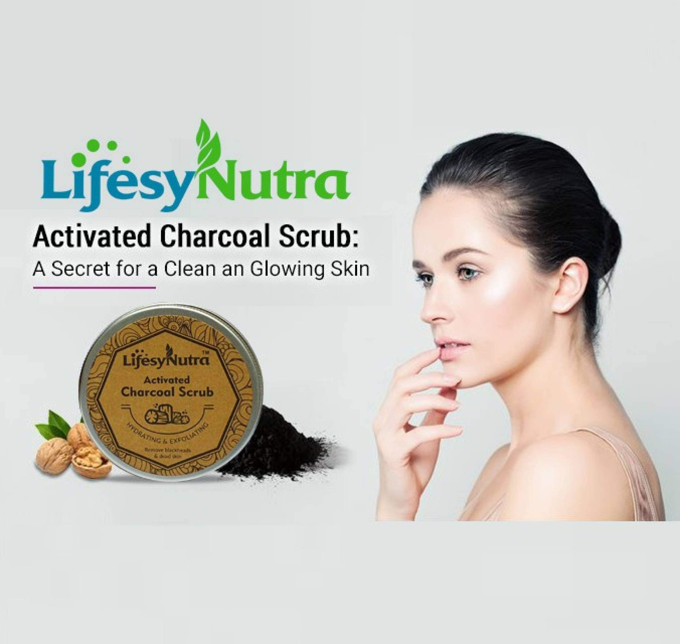 LifesyNutra Activated Charcoal Face Scrub - Deep Cleansing & Hydrating Exfoliator for Blackhead Removal & Dead Skin - 150g - Perfect for Daily Skincare Routine & Acne-Prone Skin