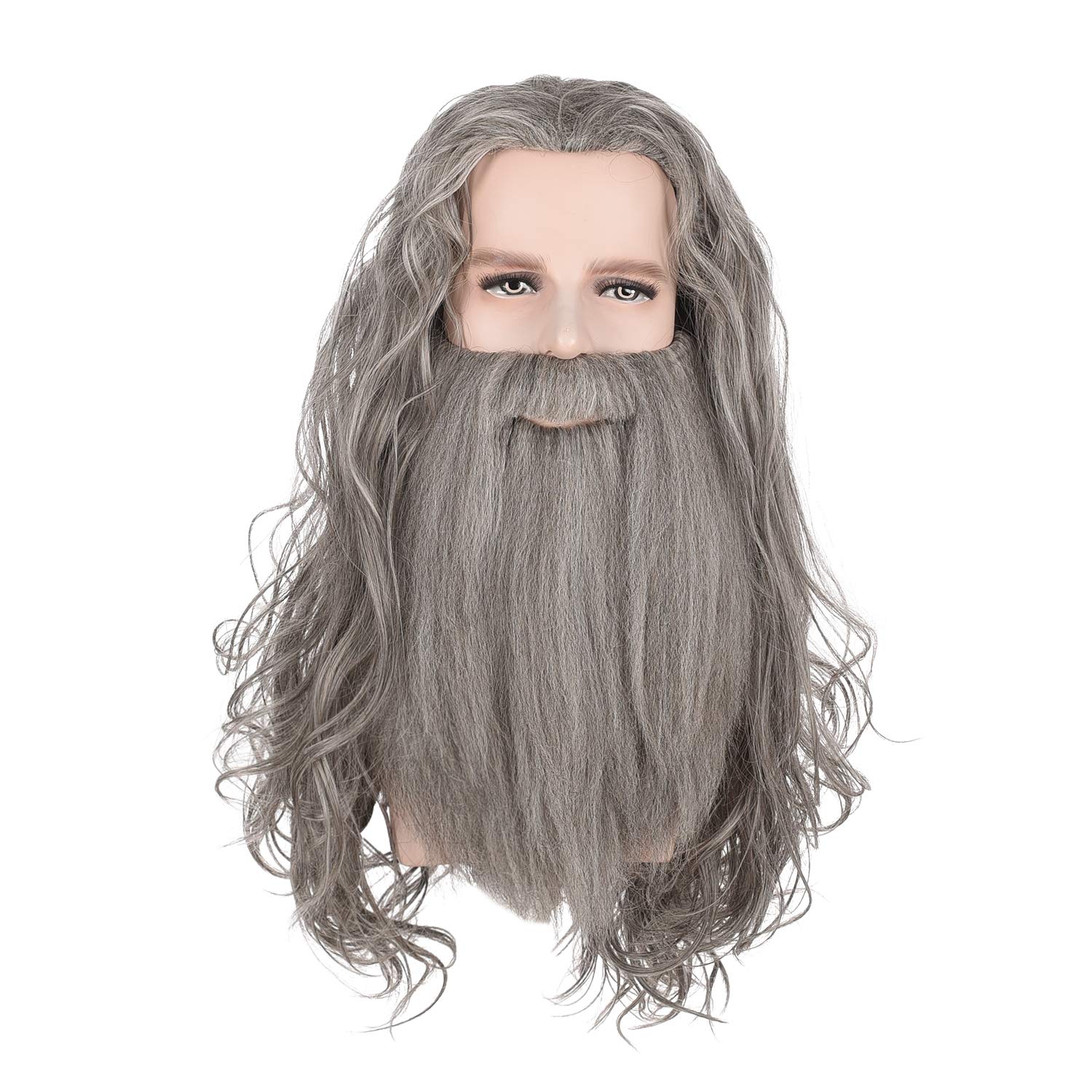 Men's Long Wavy Beard Wig for Halloween & Costume Parties - Realistic Fake Beard & Mustache Set (1 Pack) - Perfect for Cosplay, Theatrical Performances, and Theme Parties