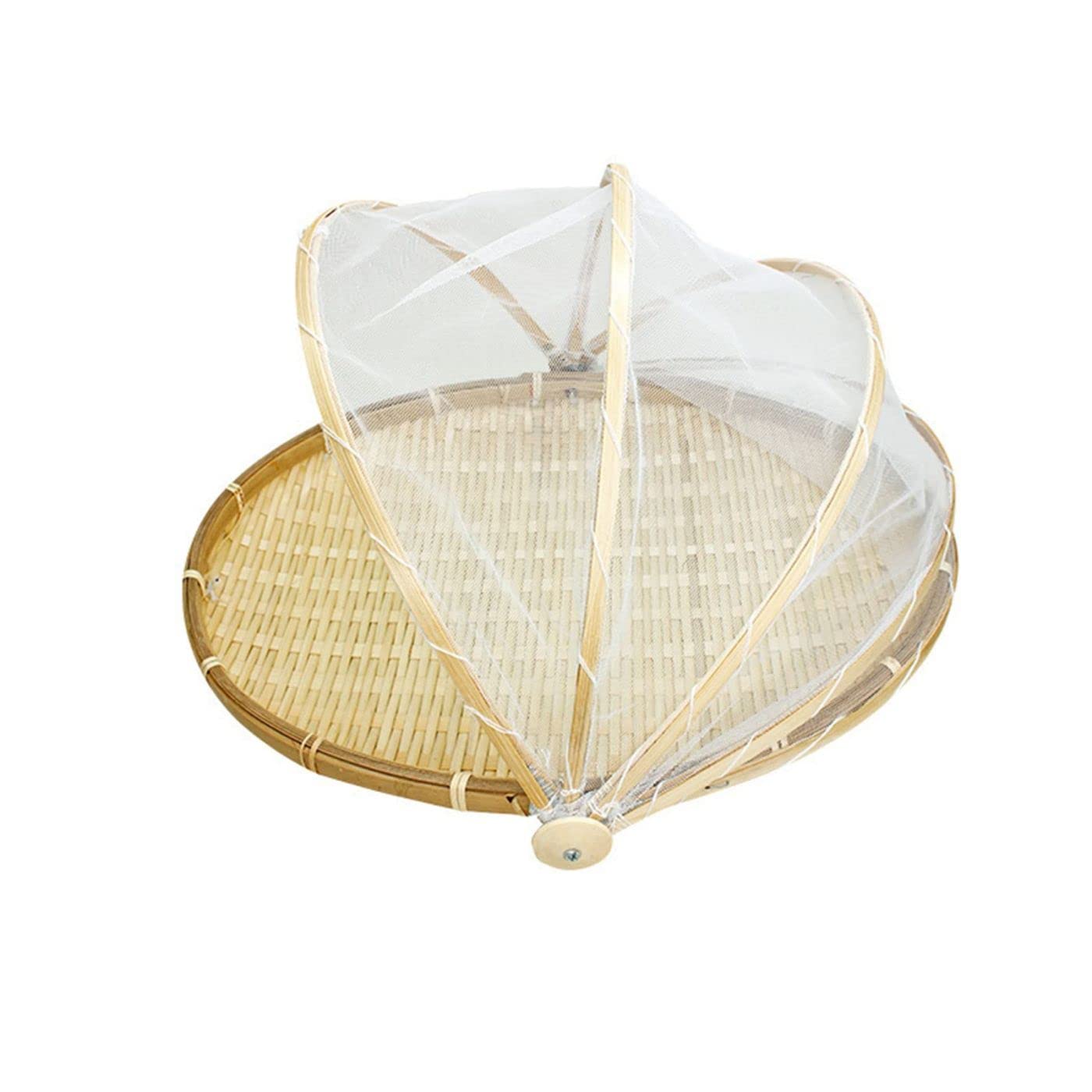 TOYUN Hand Woven Bamboo Serving Basket with Mesh Cover - 11.81 Inch Round Picnic Fruit Basket - Natural Bug Proof Food Container for Outdoor Dining, Party Snacks & Picnic Essentials