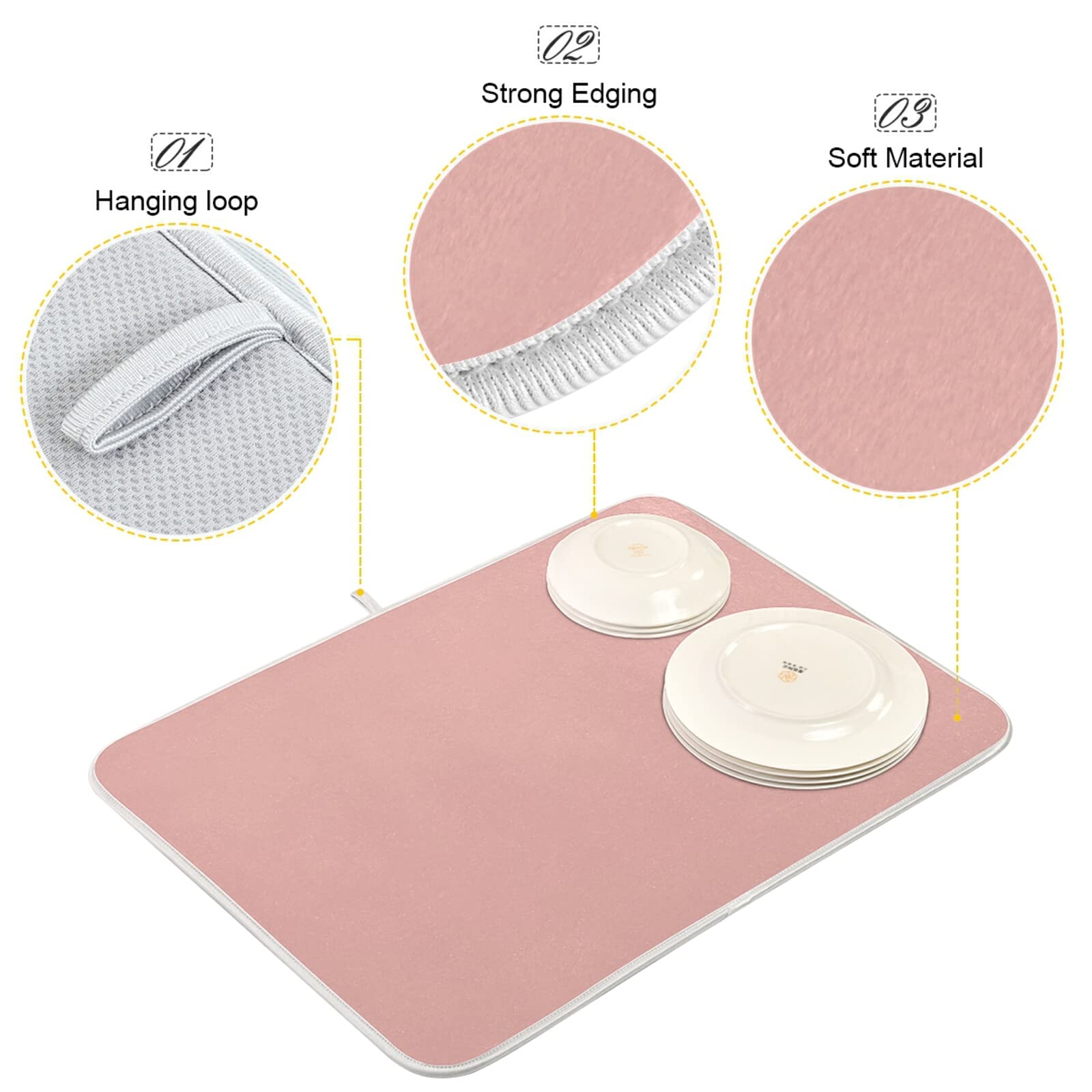 Rose Gold XL Dish Drying Mat - 18x24 Inch Heat-Resistant Microfiber Kitchen Counter Accessory | Perfect for Drying Dishes, Protecting Countertops & Stylish Kitchen Decor